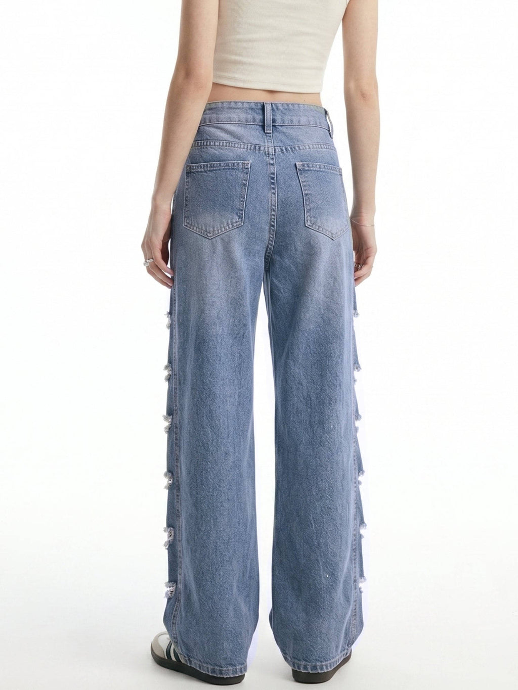 Blue Side Panel Distressed Baggy Fit Denim Jeans | BG78 - view 5