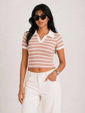 Striped Polo Collar Crop Top | CT61 - view 1