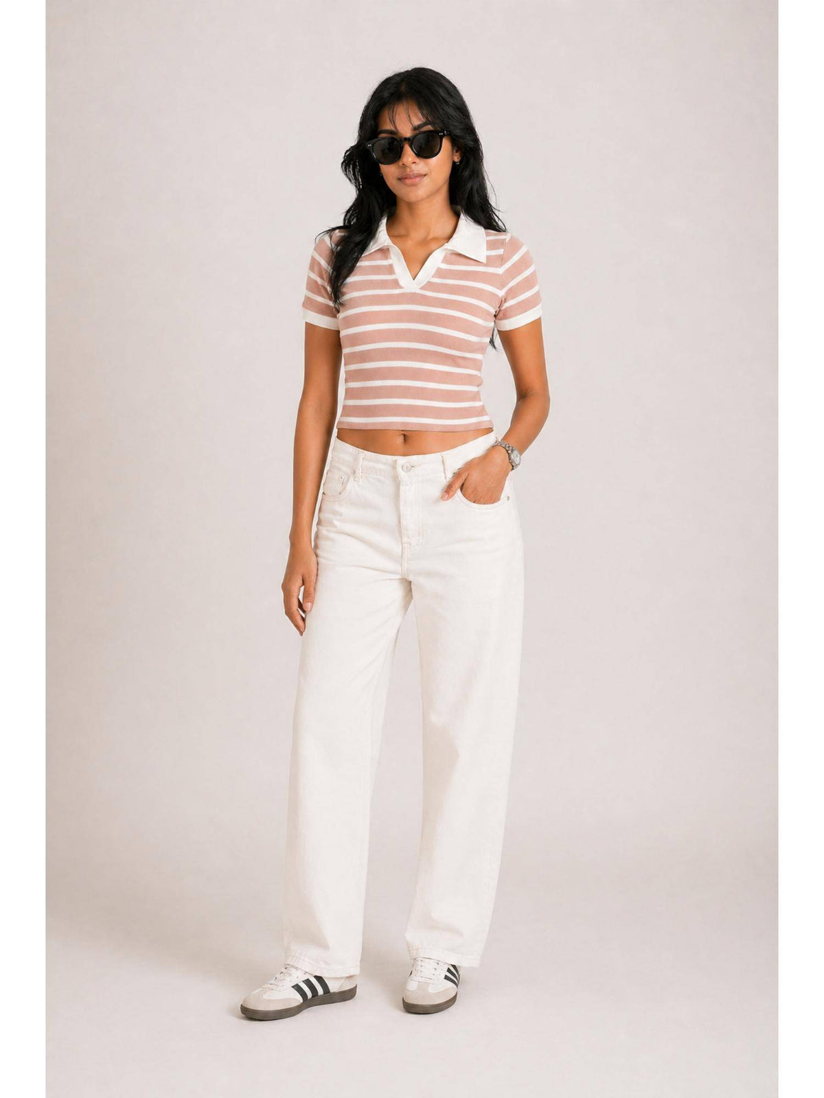 Striped Polo Collar Crop Top | CT61 - view 3
