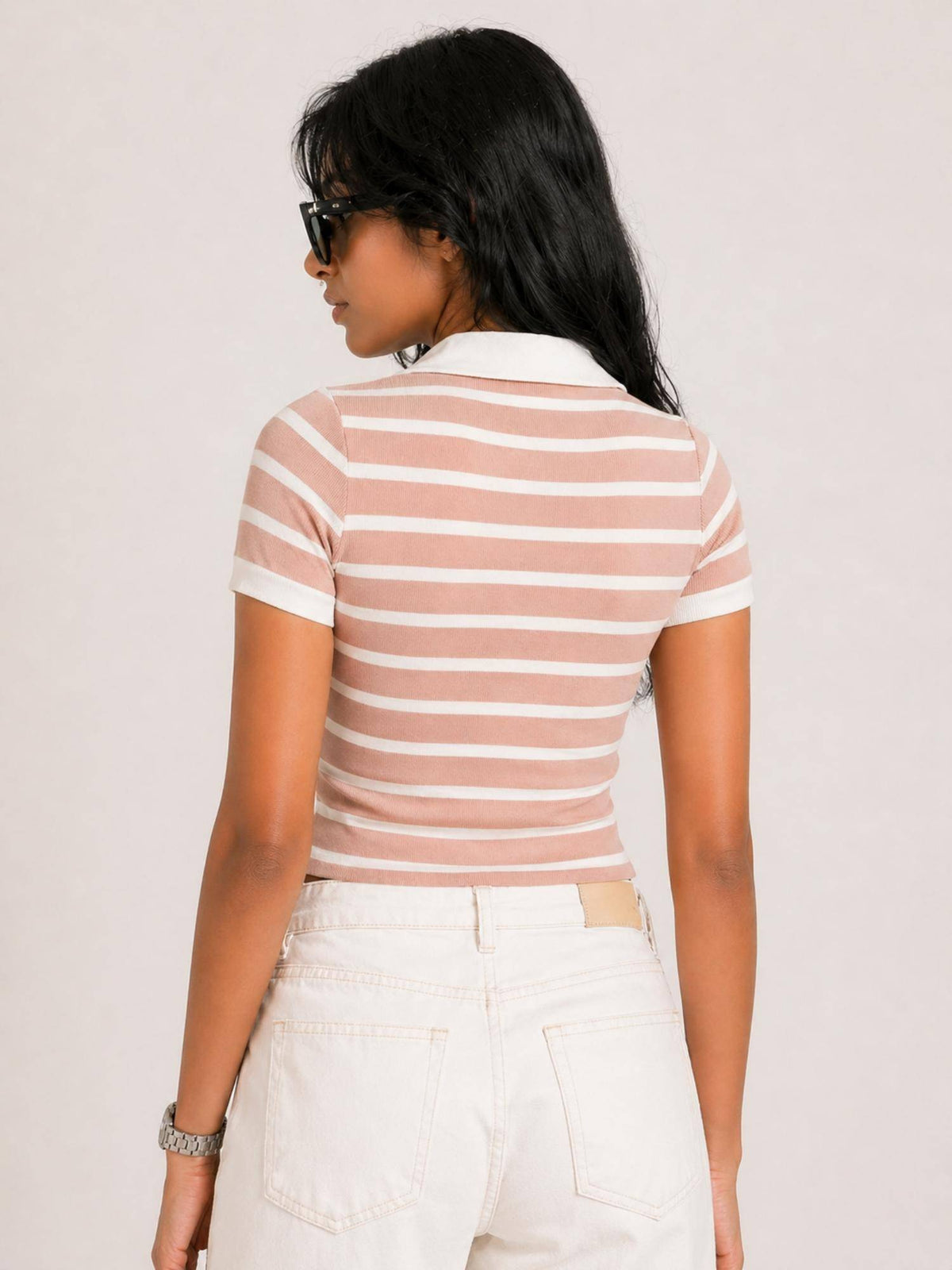 Striped Polo Collar Crop Top | CT61 - view 4