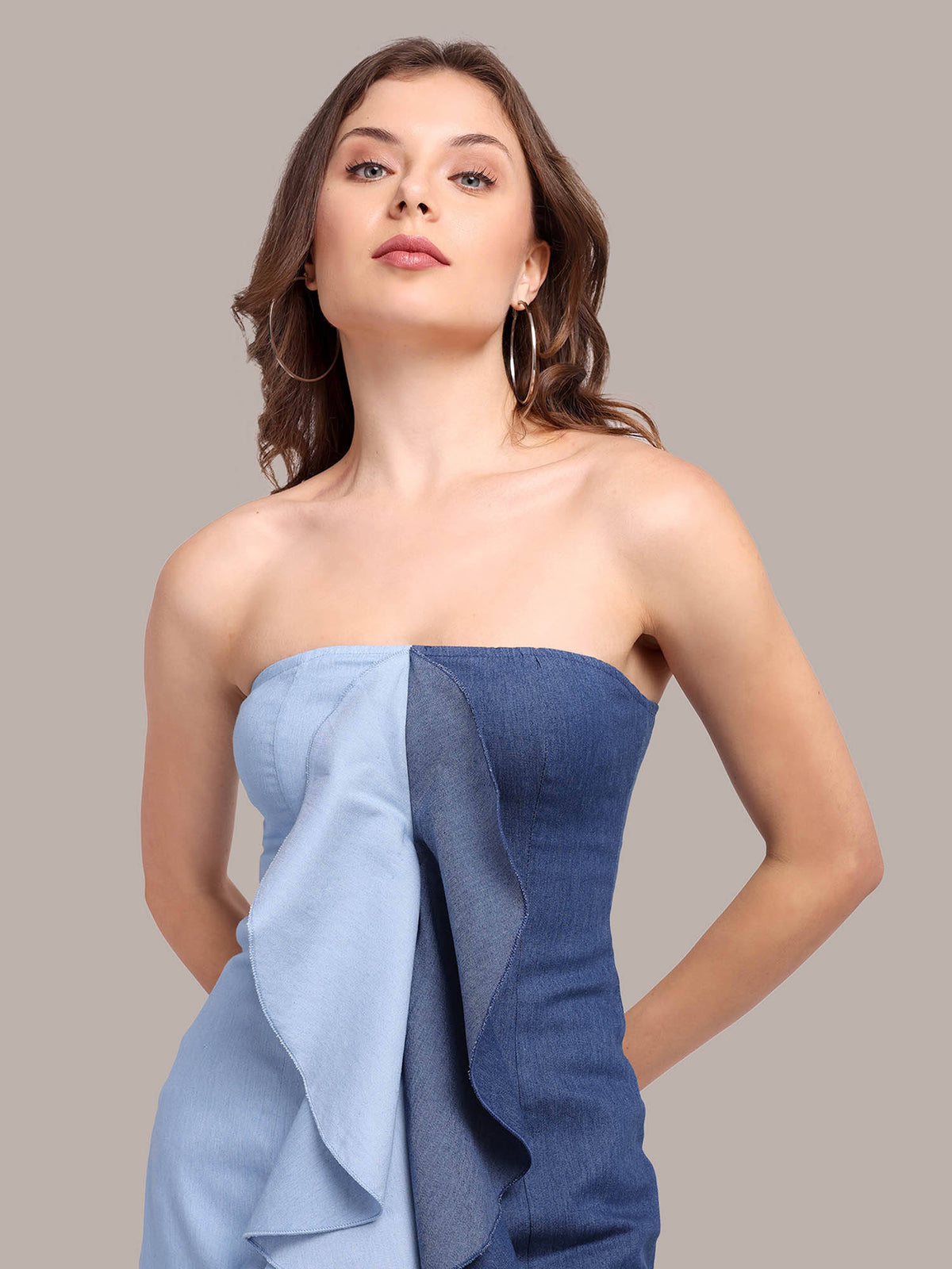 Blue Colorblock Ruffled Tube Top | TT90 - view 5