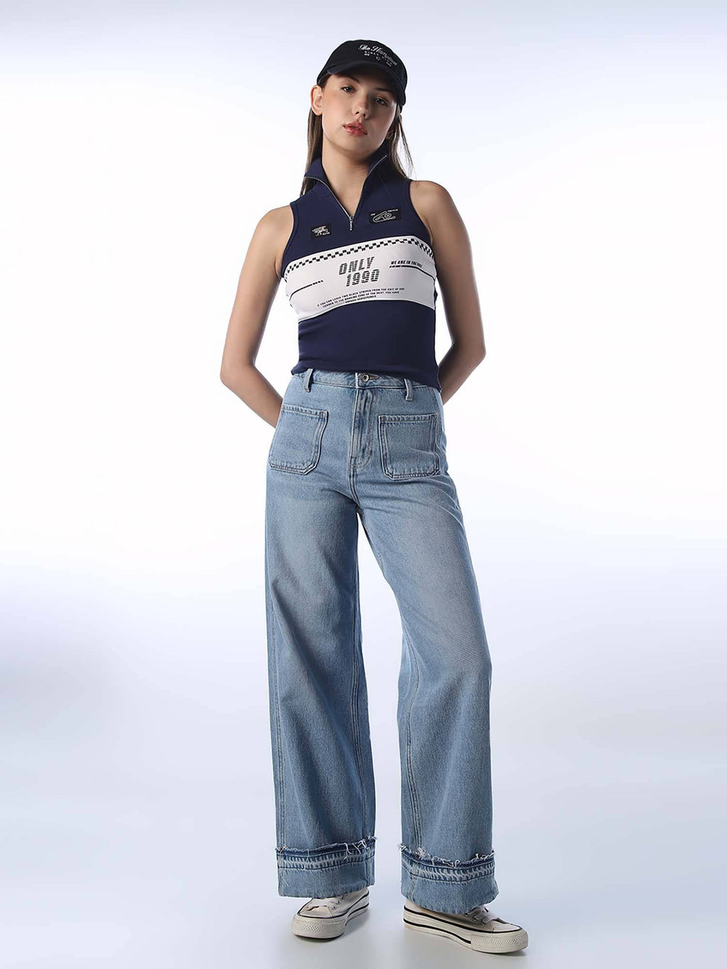 Women Solid Wide Leg High-Rise Blue Jeans | WL90 - view 2