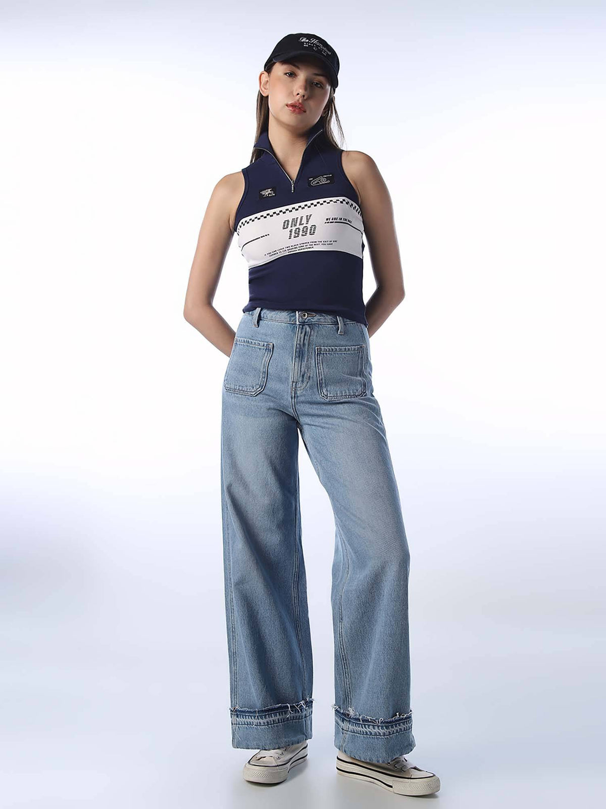 Women Solid Wide Leg High-Rise Blue Jeans | WL90 - view 2