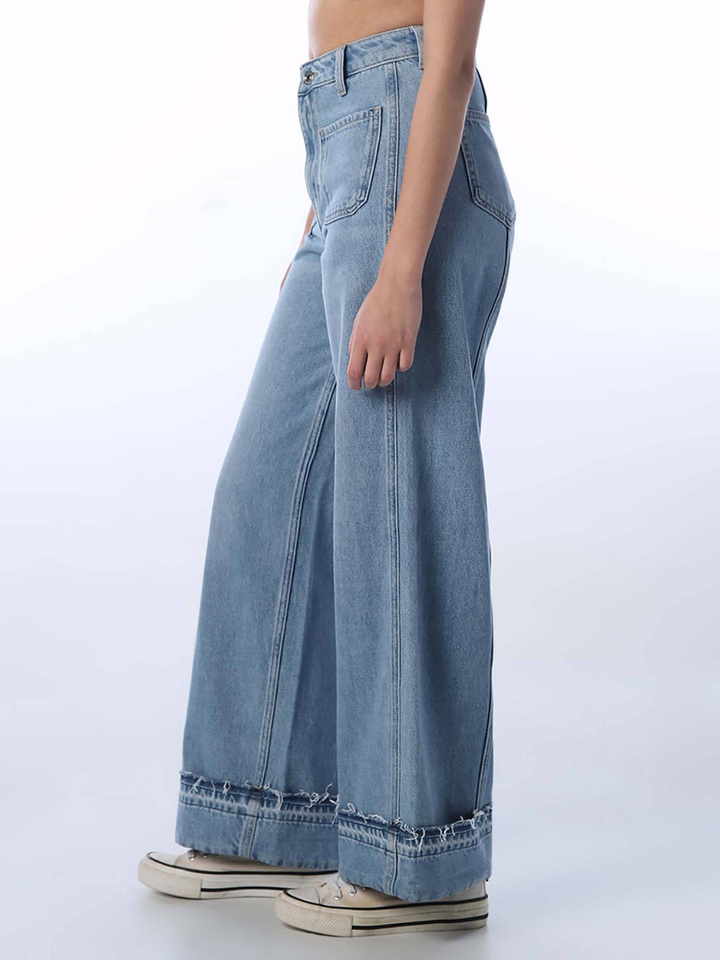 Women Solid Wide Leg High-Rise Blue Jeans | WL90 - view 4