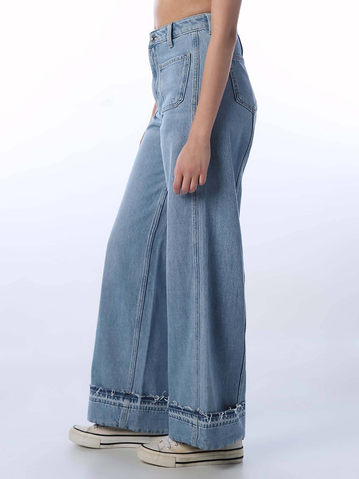 Women Solid Wide Leg High-Rise Blue Jeans | WL90 - view 4