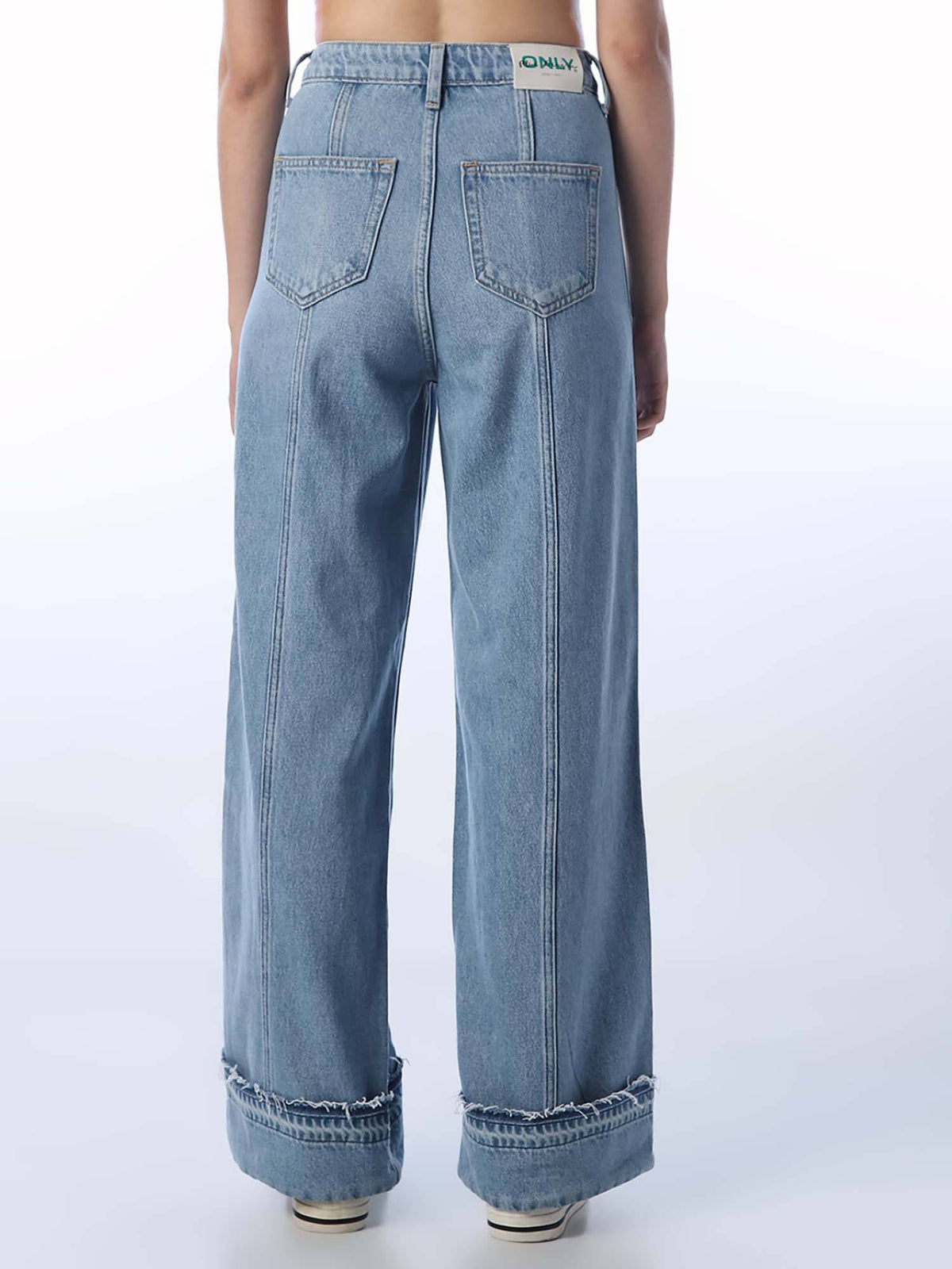 Women Solid Wide Leg High-Rise Blue Jeans | WL90 - view 5