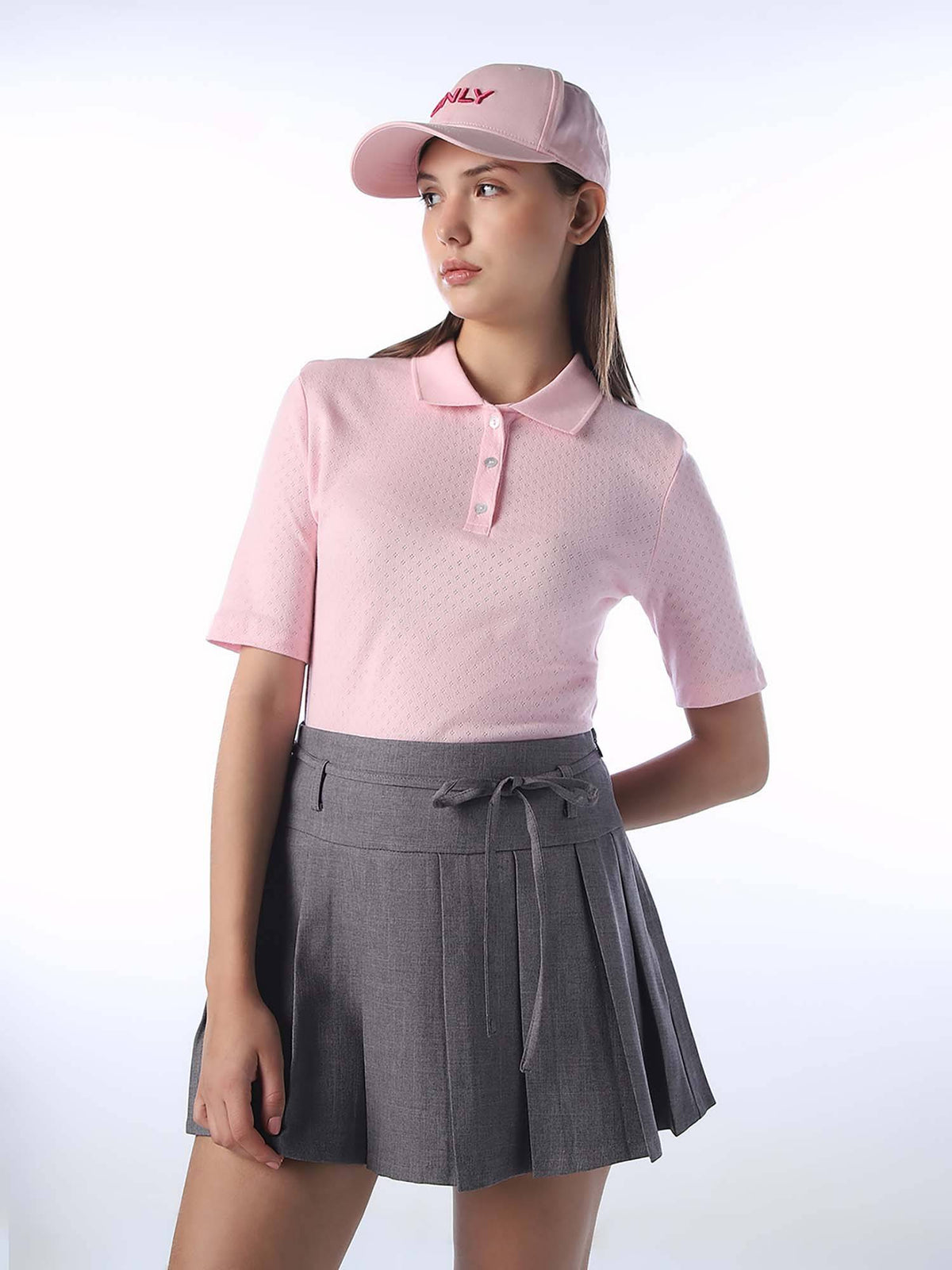 Women Self Design Regular Fit Pink Polo T-Shirt | O24 - view 3