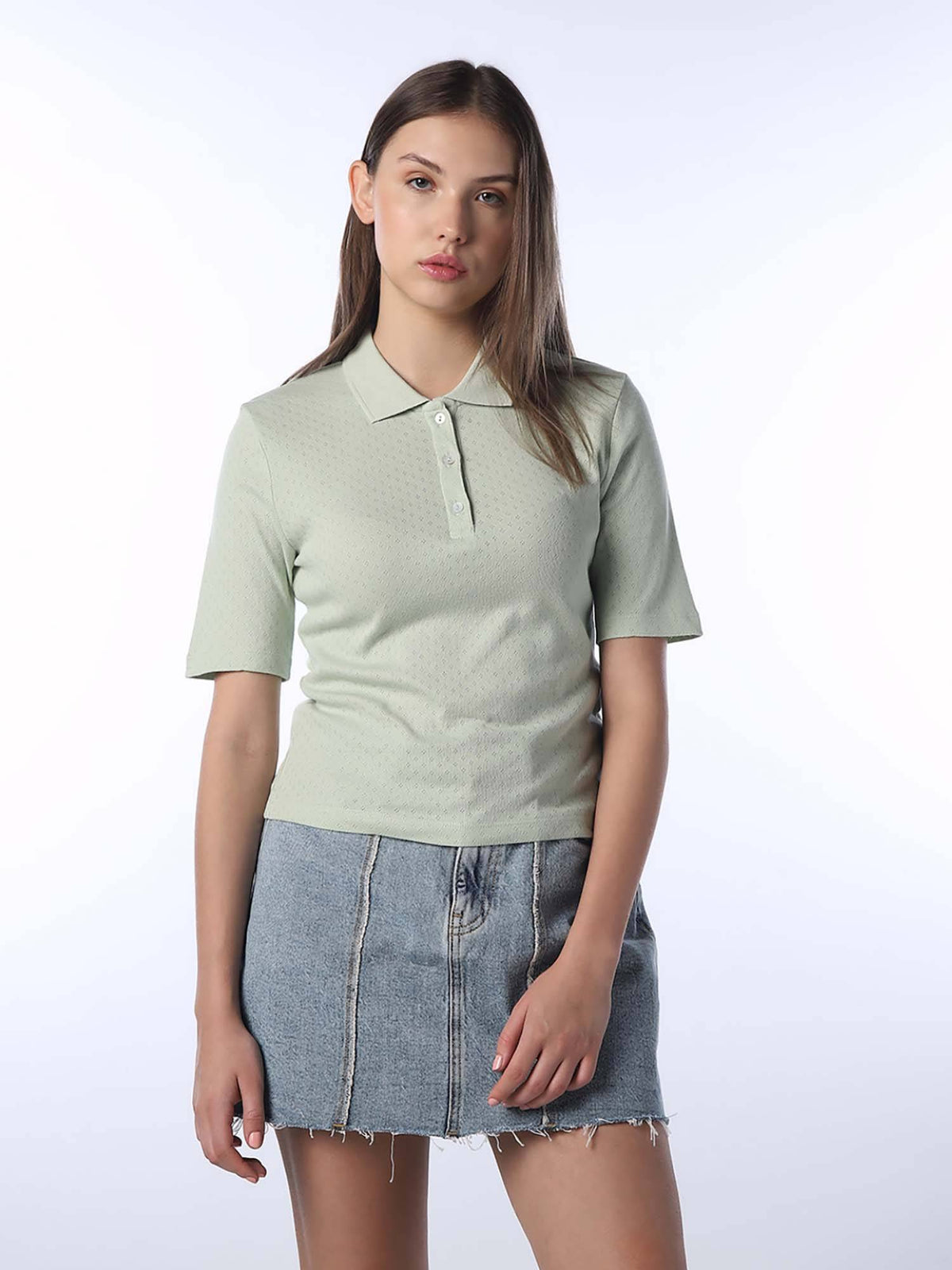 Women Self Design Regular Fit Pink Polo T-Shirt | O24 - view 8