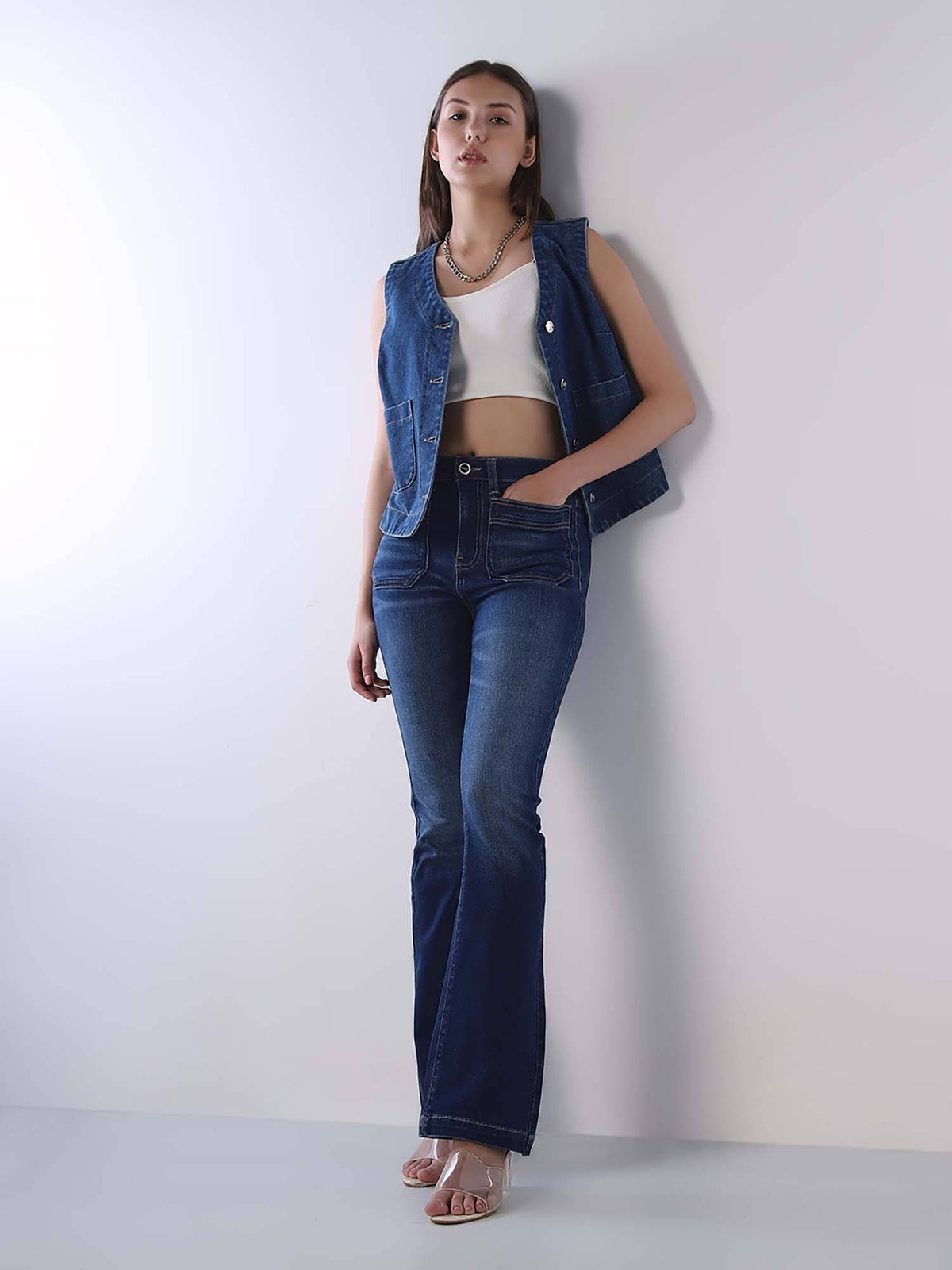 Women Solid Slim Fit High-Rise Navy Blue Jeans | ST23 - view 2