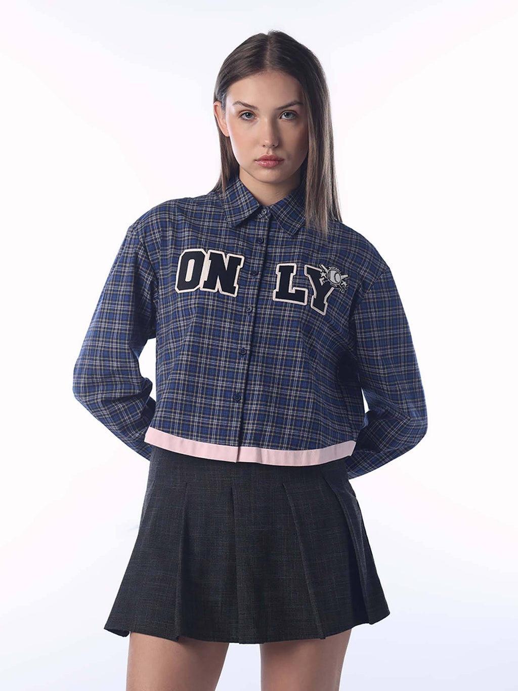 Women Checks Boxy Blue Shirt | O24 - view 1