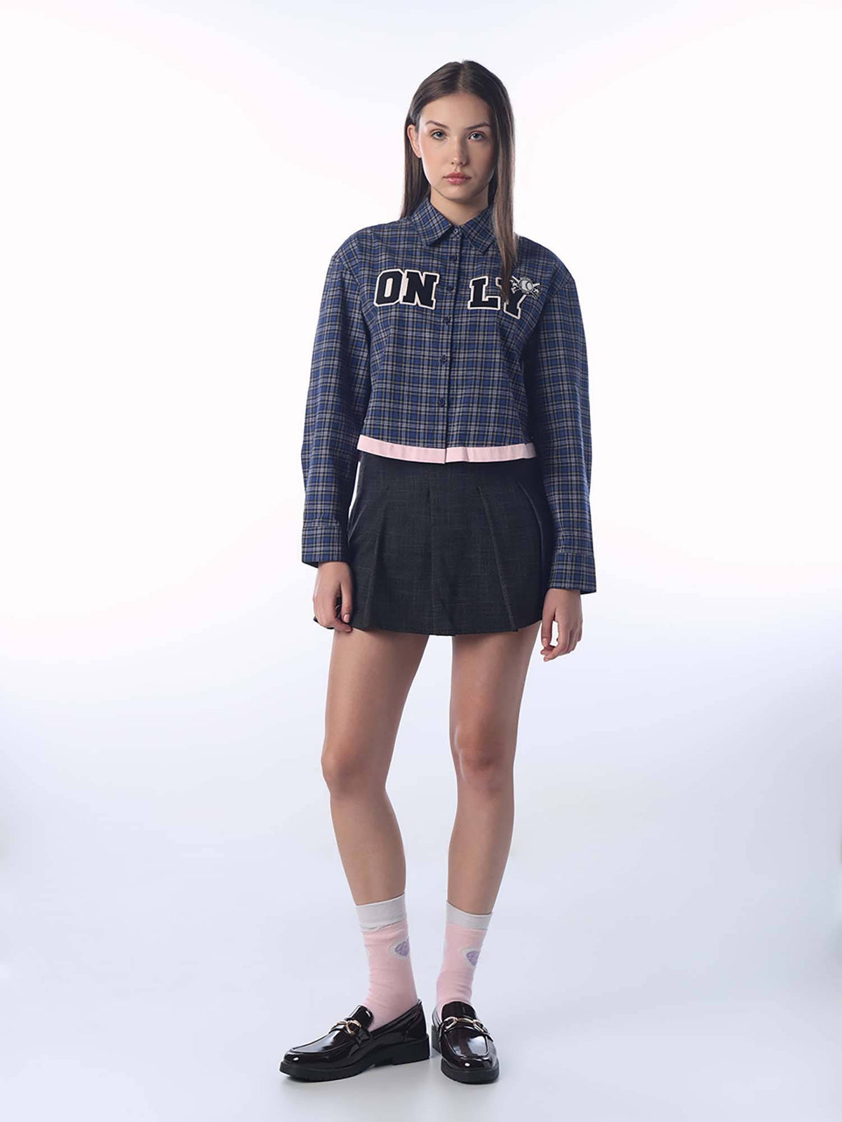 Women Checks Boxy Blue Shirt | O24 - view 2