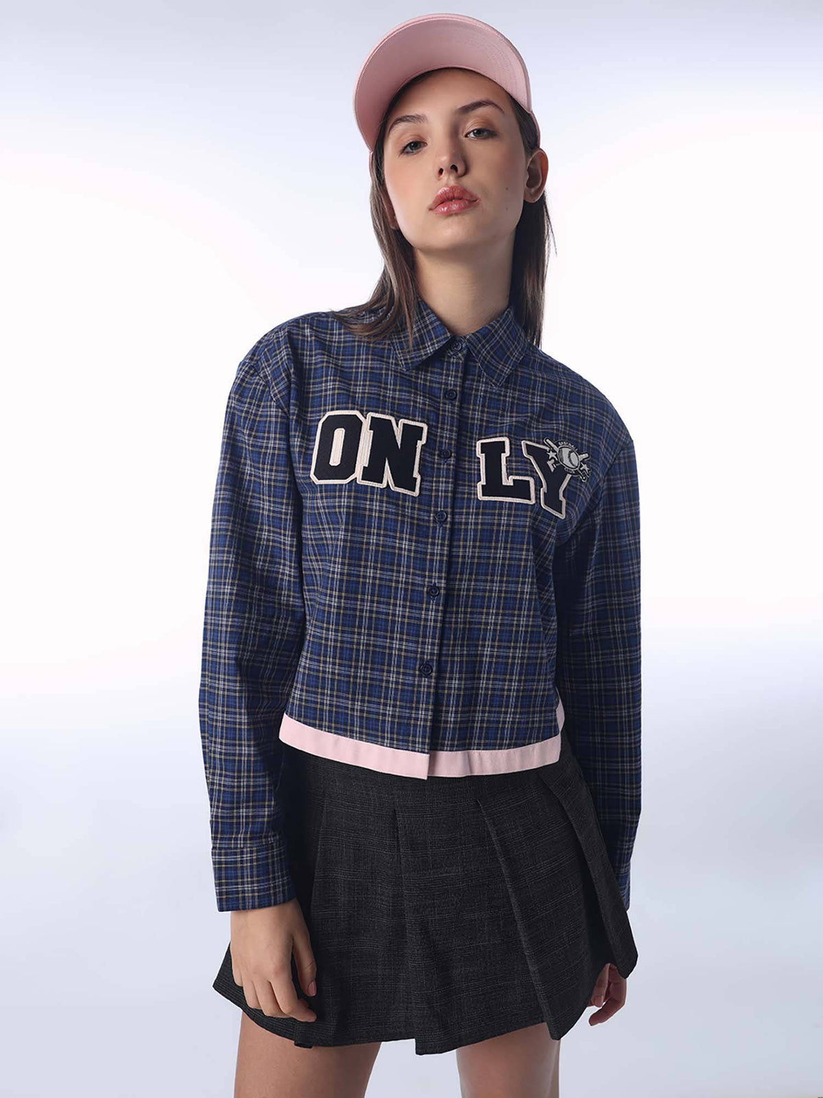 Women Checks Boxy Blue Shirt | O24 - view 3