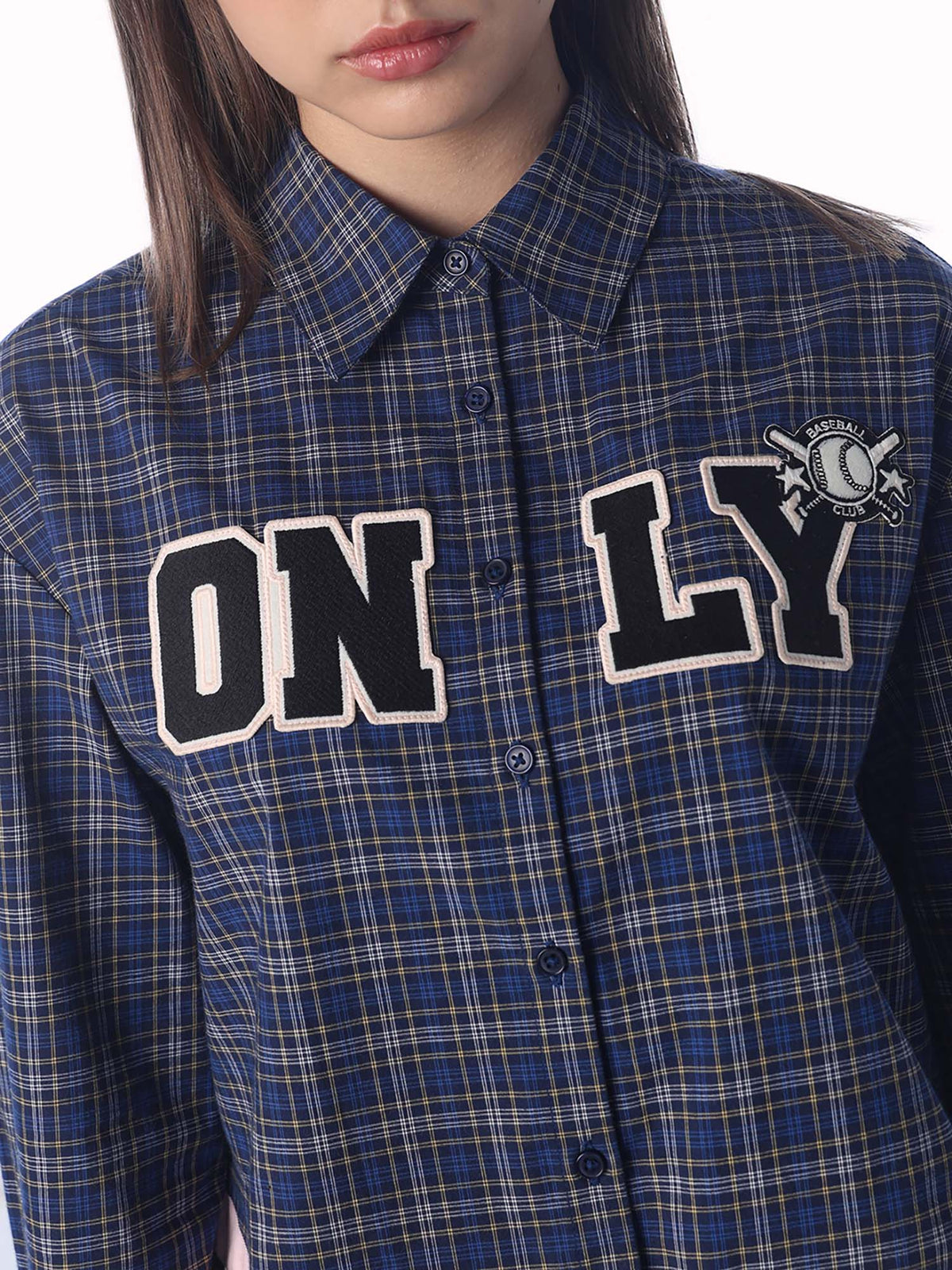 Women Checks Boxy Blue Shirt | O24 - view 4