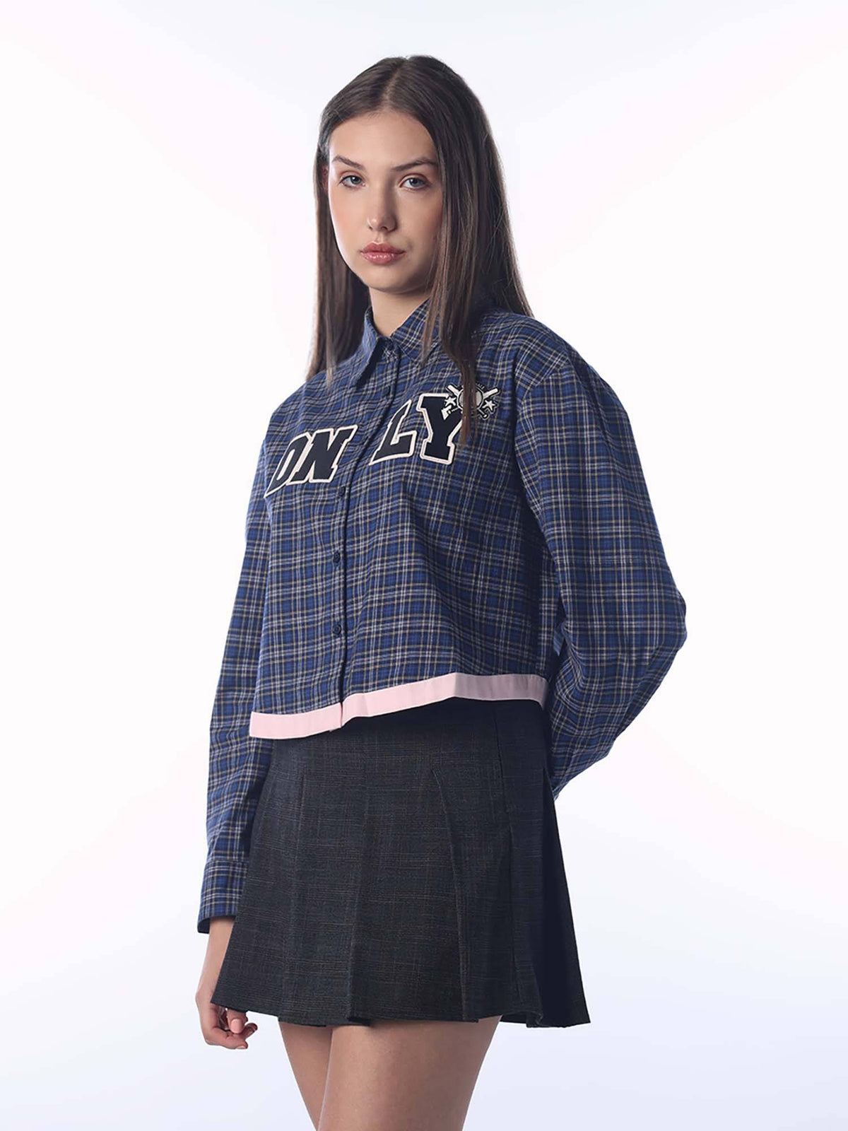 Women Checks Boxy Blue Shirt | O24 - view 5
