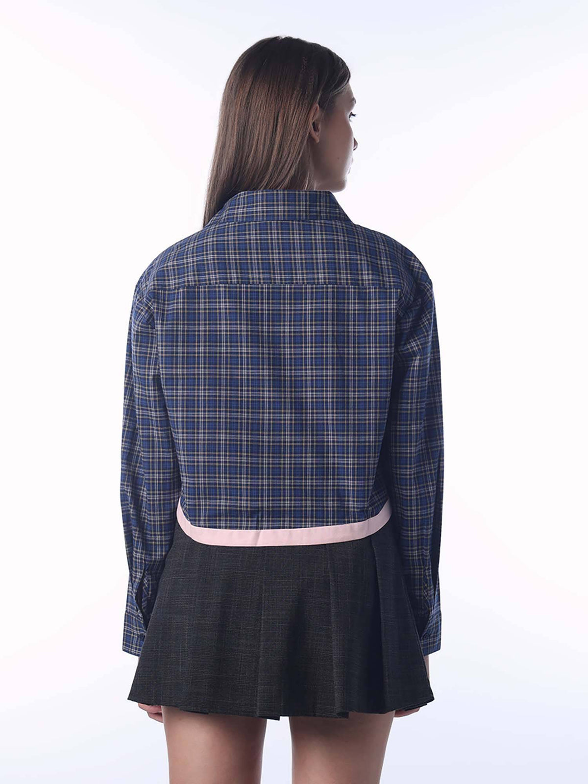 Women Checks Boxy Blue Shirt | O24 - view 6