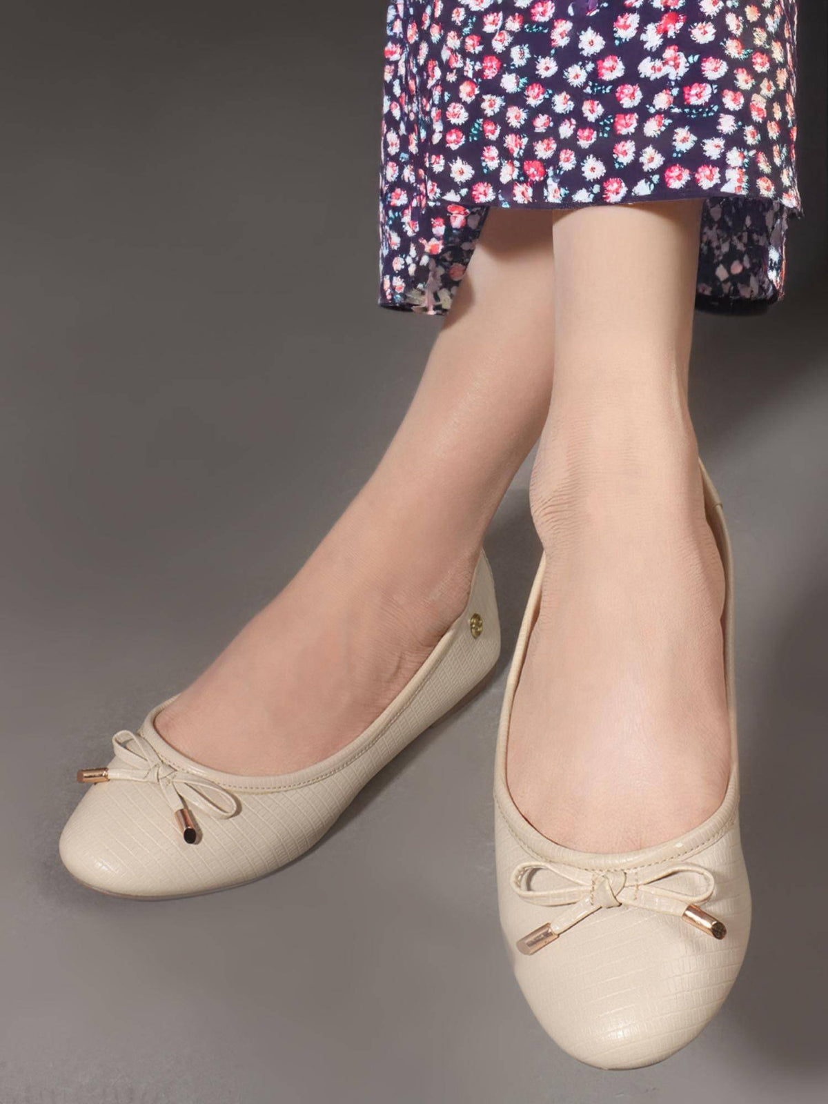 Nude Solid Round Toe Party Ballerinas | F61 - view 2