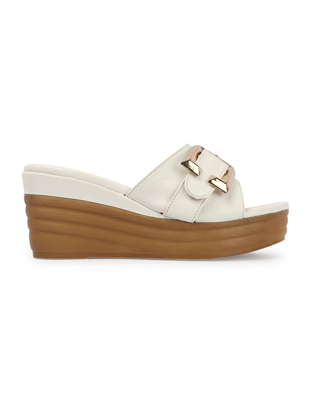 White Solid Heel Party Wear Women Wedges | H78 - view 5