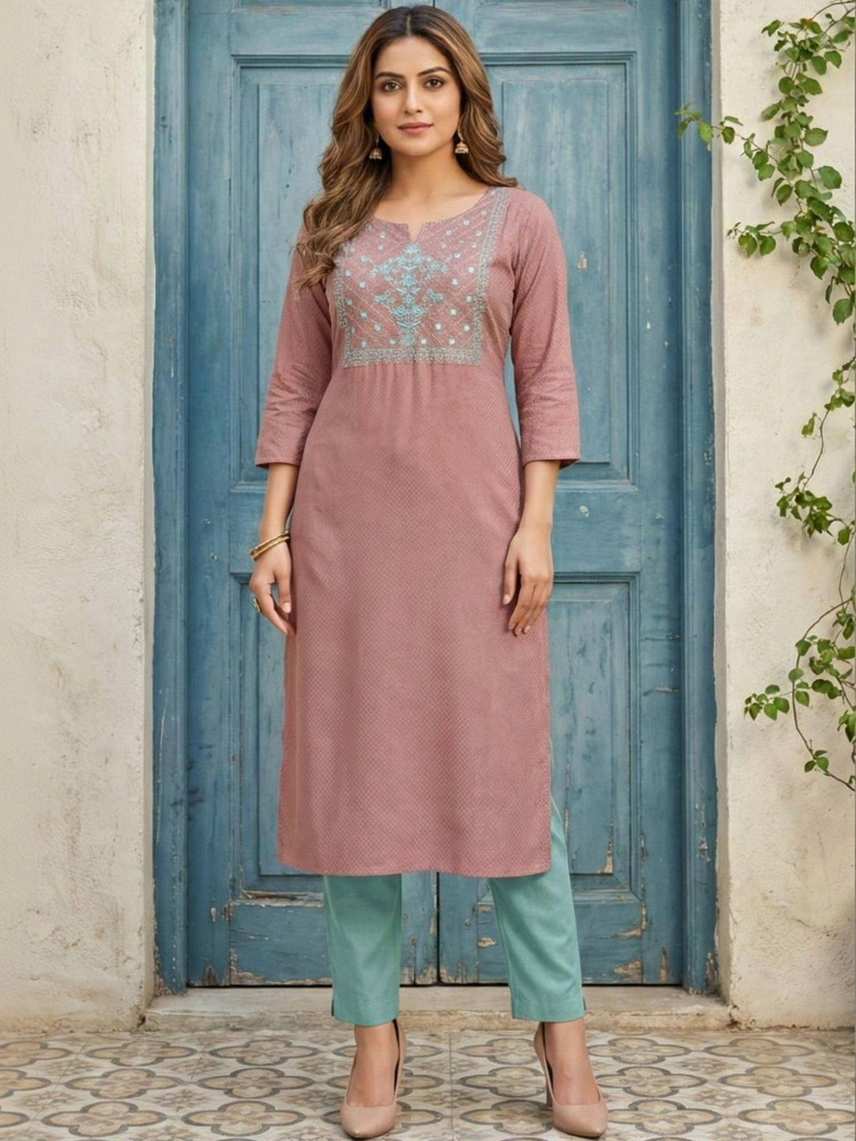 Embroidered Straight Kurta | U3S - view 1