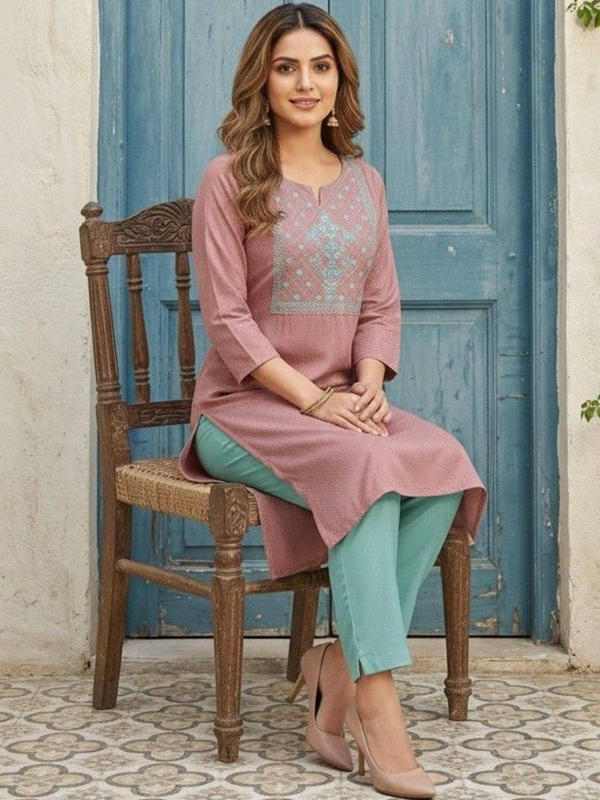 Embroidered Straight Kurta | U3S - view 3