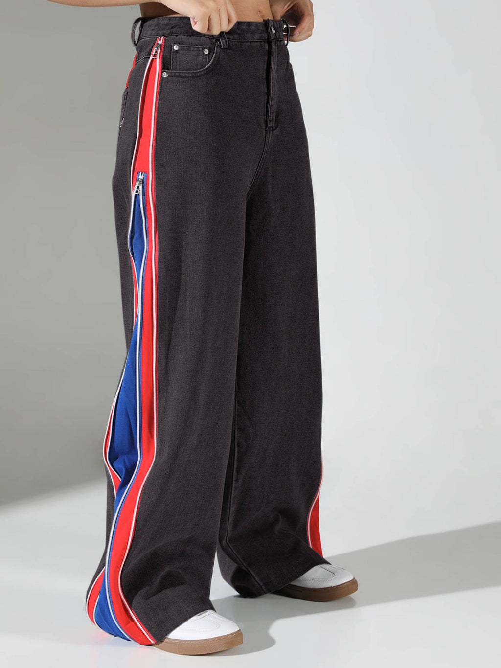 Edition Women Black Solid Baggy Jeans with Side Zipper | BG78 - view 2