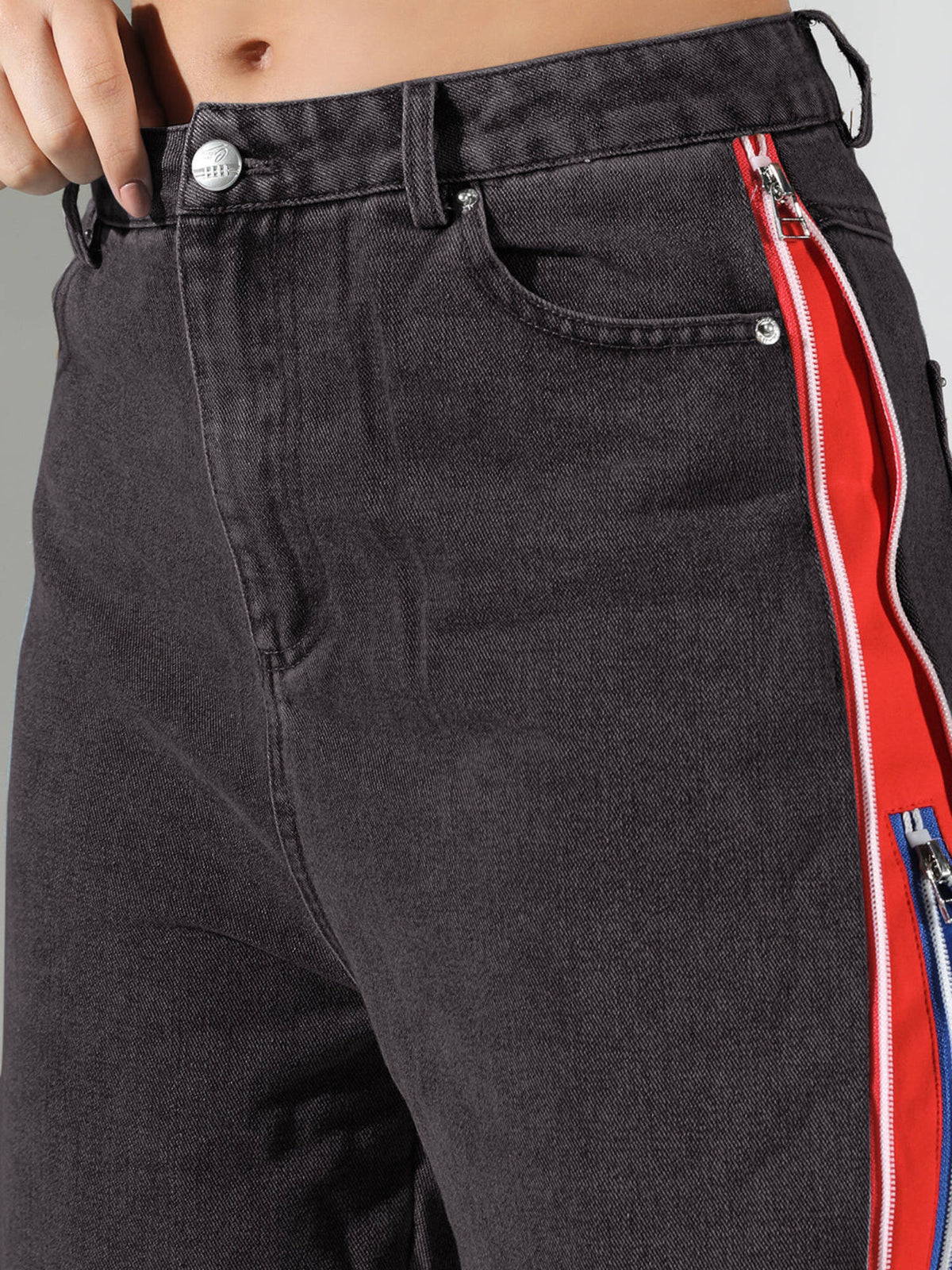Edition Women Black Solid Baggy Jeans with Side Zipper | BG78 - view 5