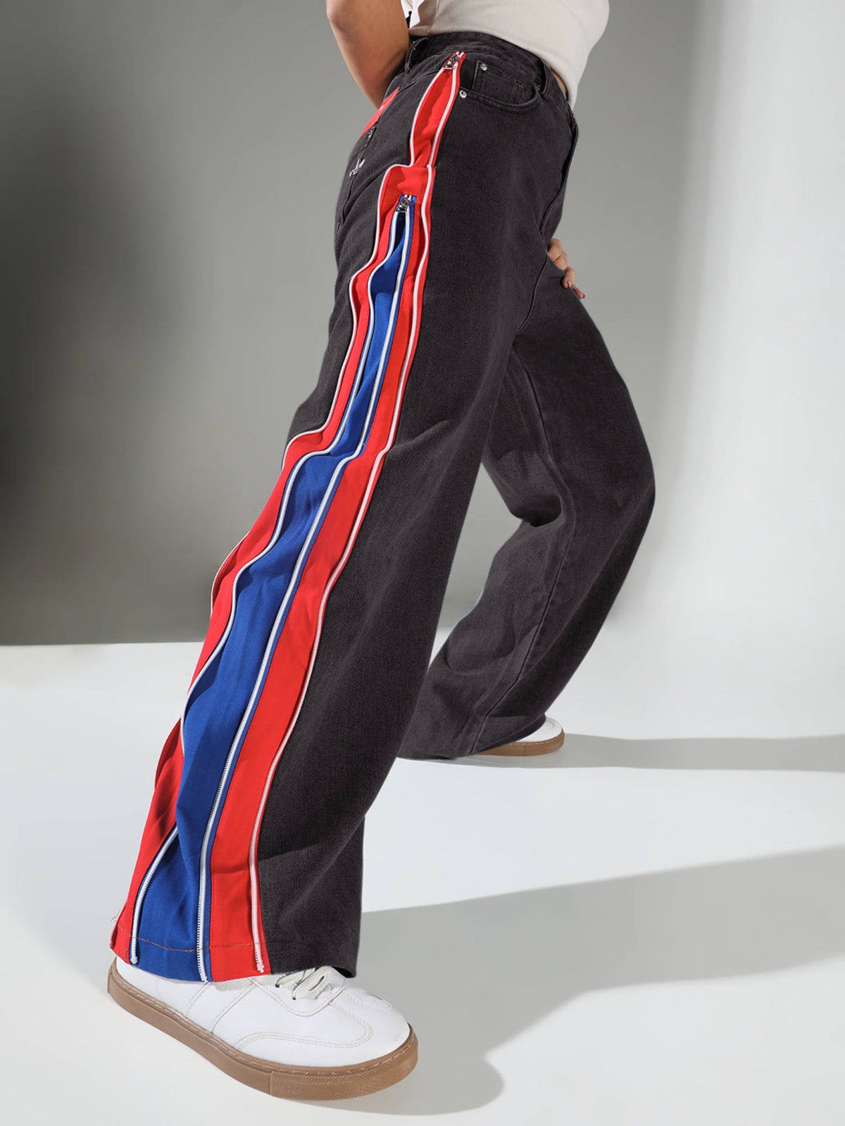 Edition Women Black Solid Baggy Jeans with Side Zipper | BG78 - view 6
