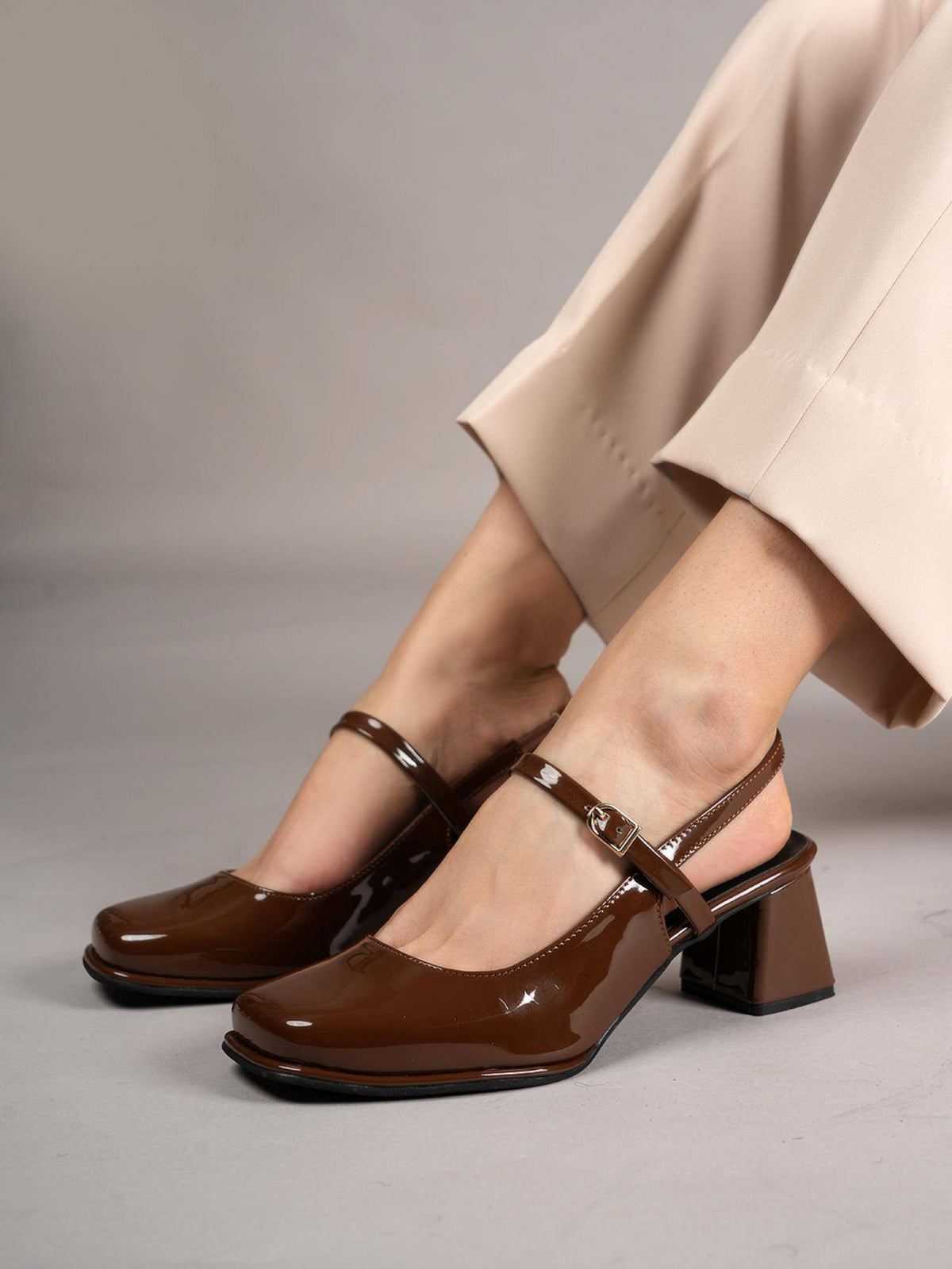 Maroon Square Toe Mary Jane Block Sandal Heels for Women | H78 - view 19