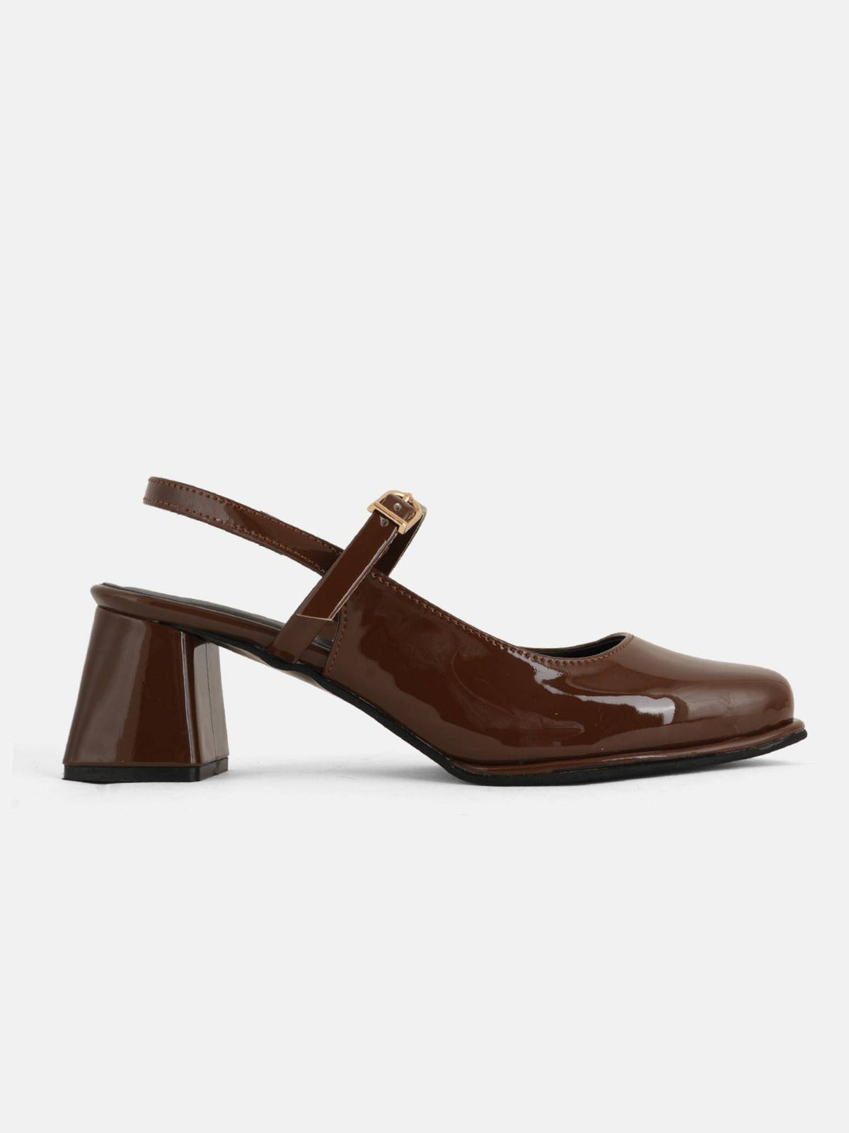 Brown Square Toe Mary Jane Block Sandal Heels for Women | H78 - view 3