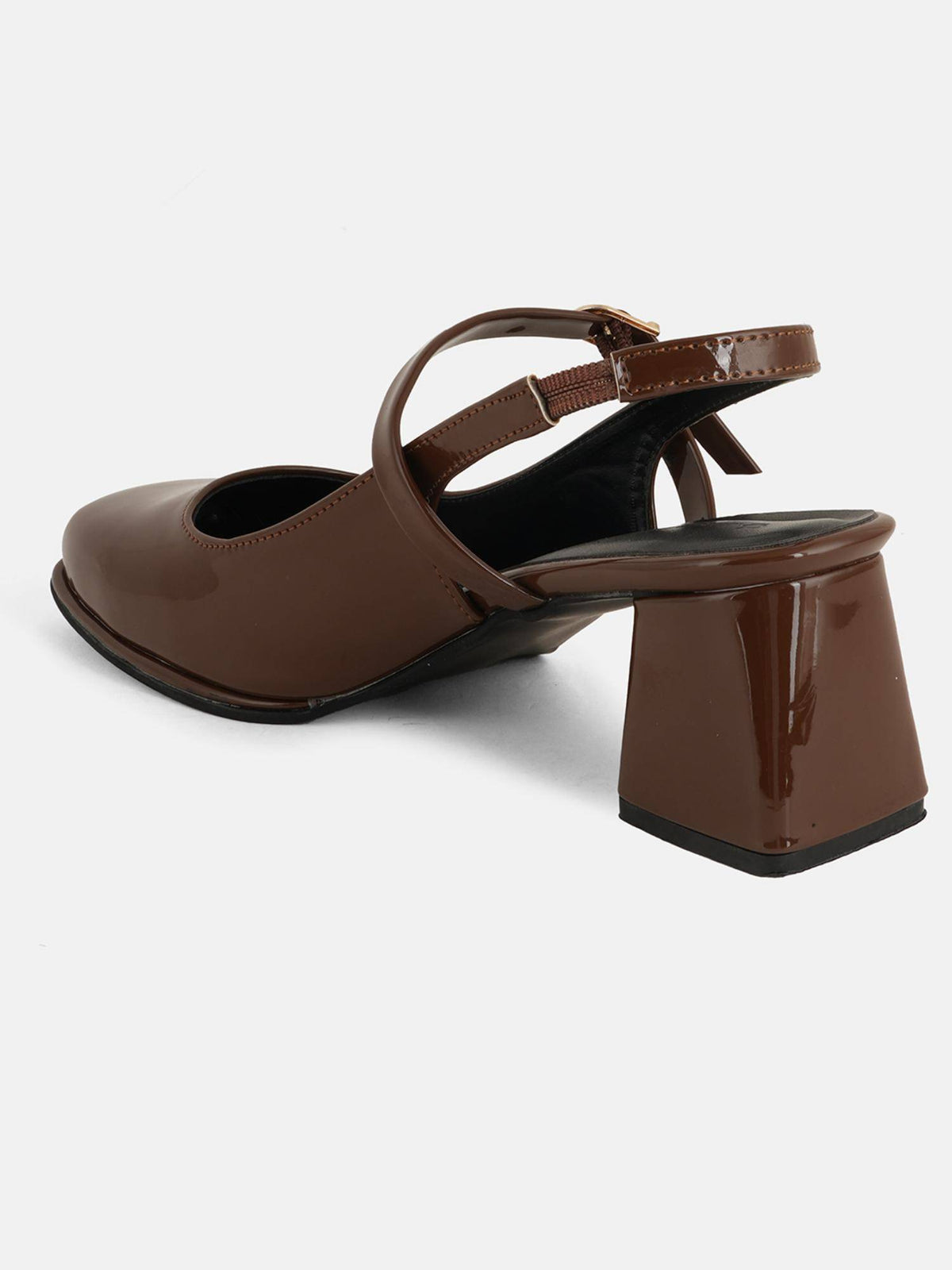 Brown Square Toe Mary Jane Block Sandal Heels for Women | H78 - view 4