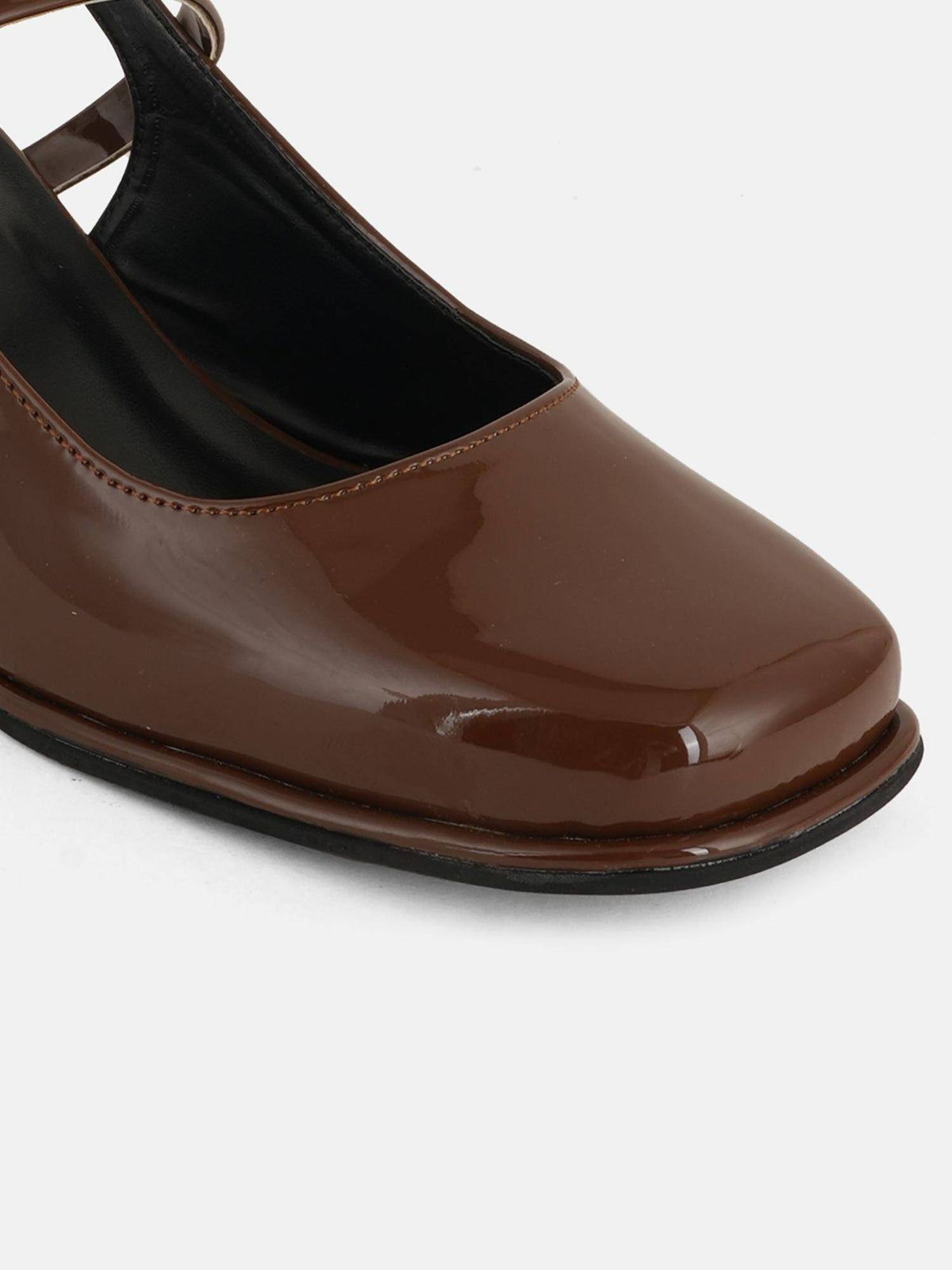 Brown Square Toe Mary Jane Block Sandal Heels for Women | H78 - view 5