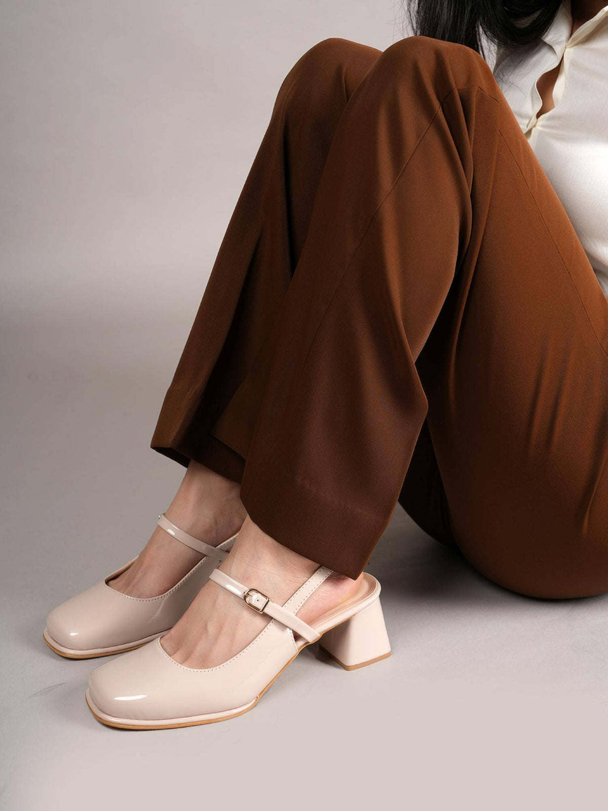 Brown Square Toe Mary Jane Block Sandal Heels for Women | H78 - view 13