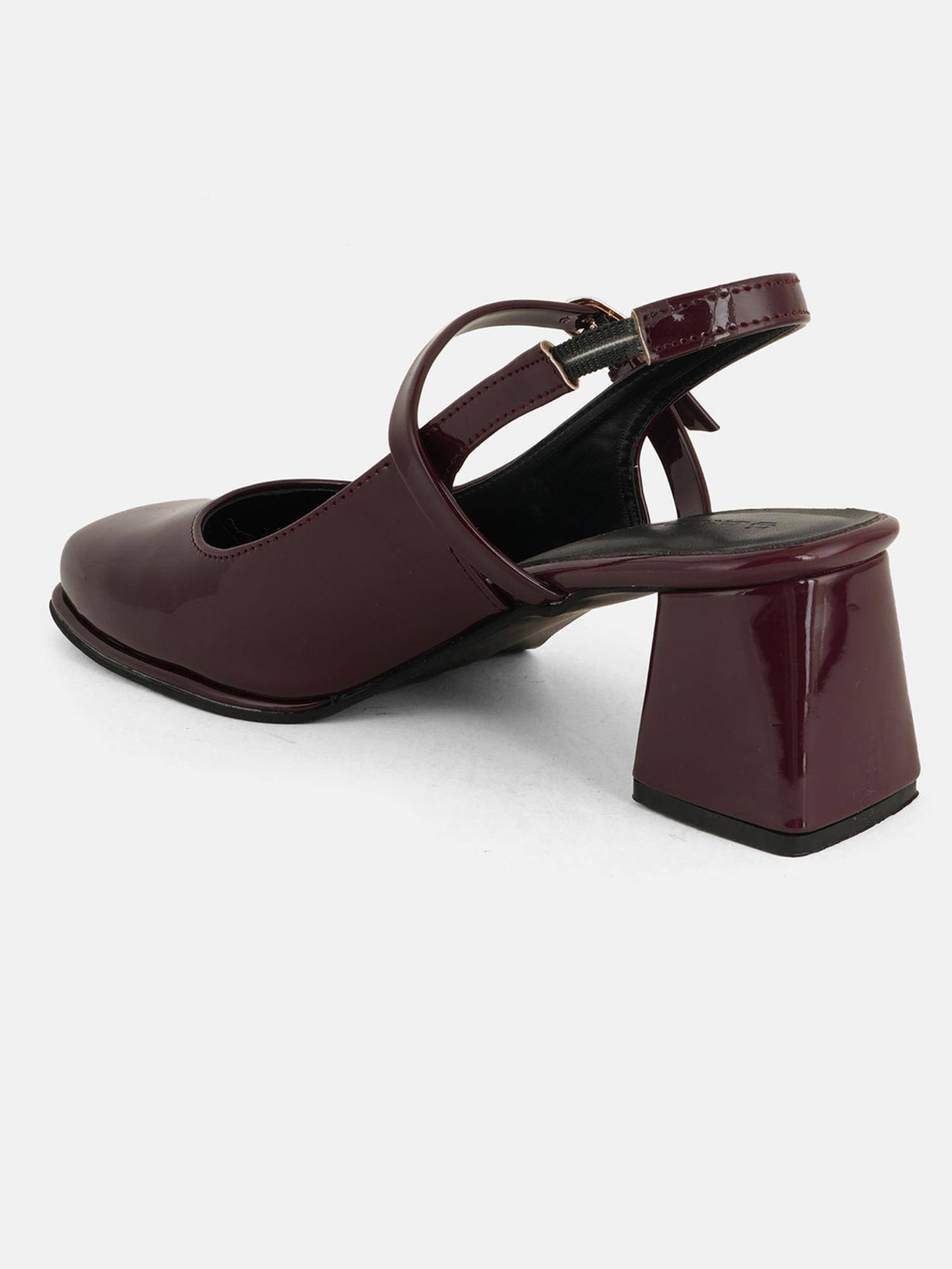 Maroon Square Toe Mary Jane Block Sandal Heels for Women | H78 - view 4