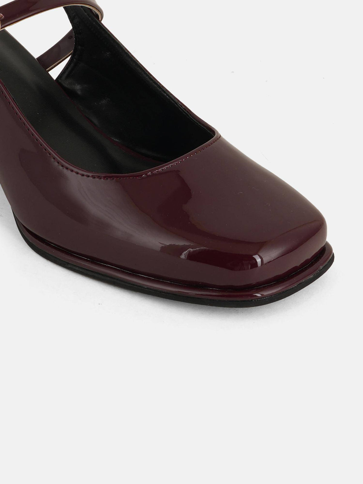 Maroon Square Toe Mary Jane Block Sandal Heels for Women | H78 - view 5