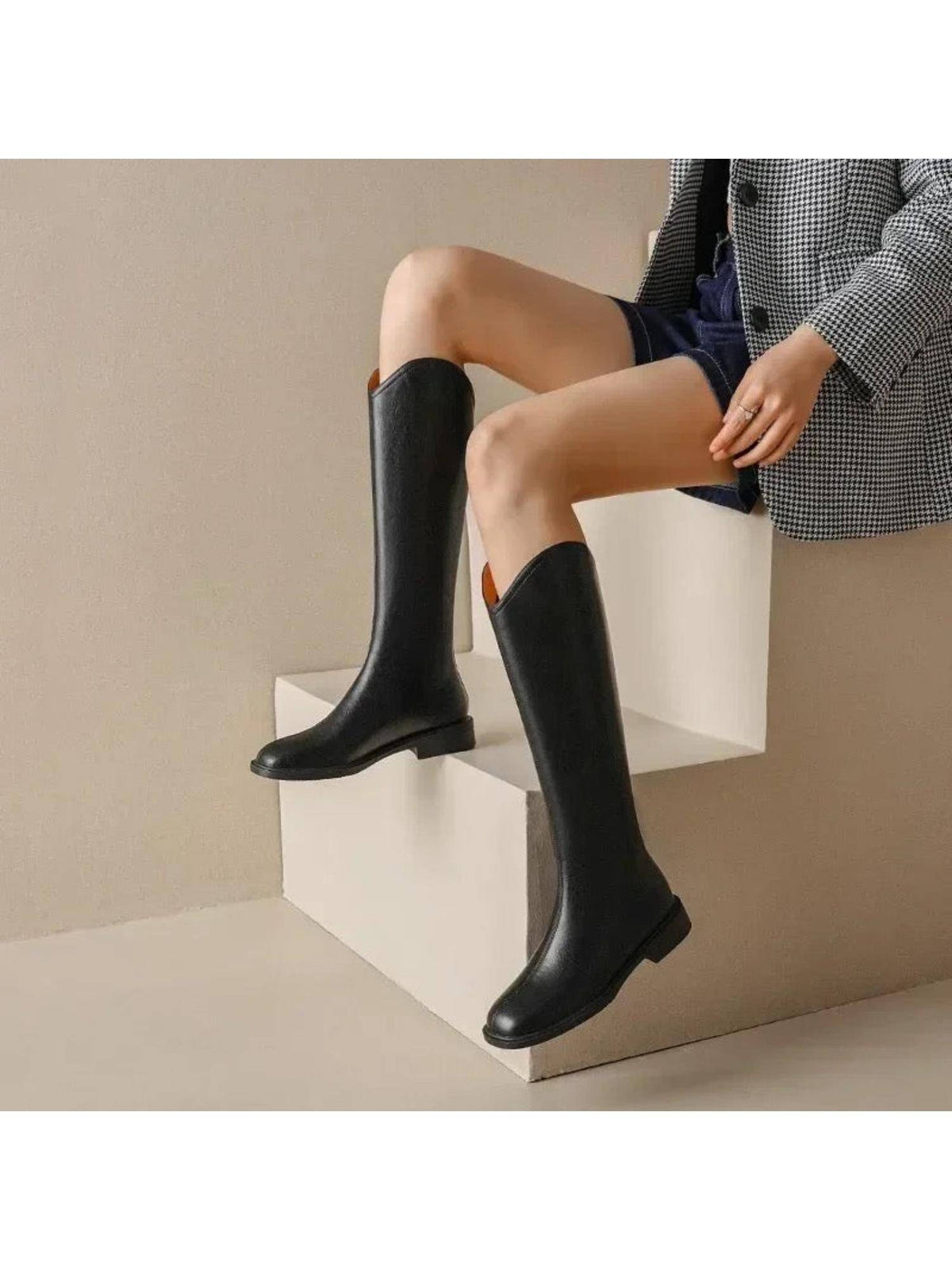 Black Jonas Knee High Premium Leather Casual Boots | BT61 - view 1