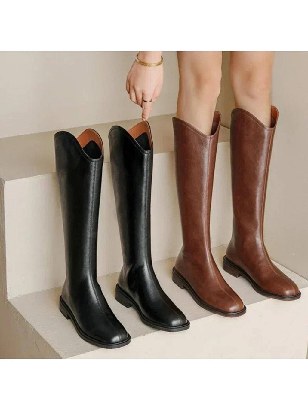 Black Jonas Knee High Premium Leather Casual Boots | BT61 - view 2
