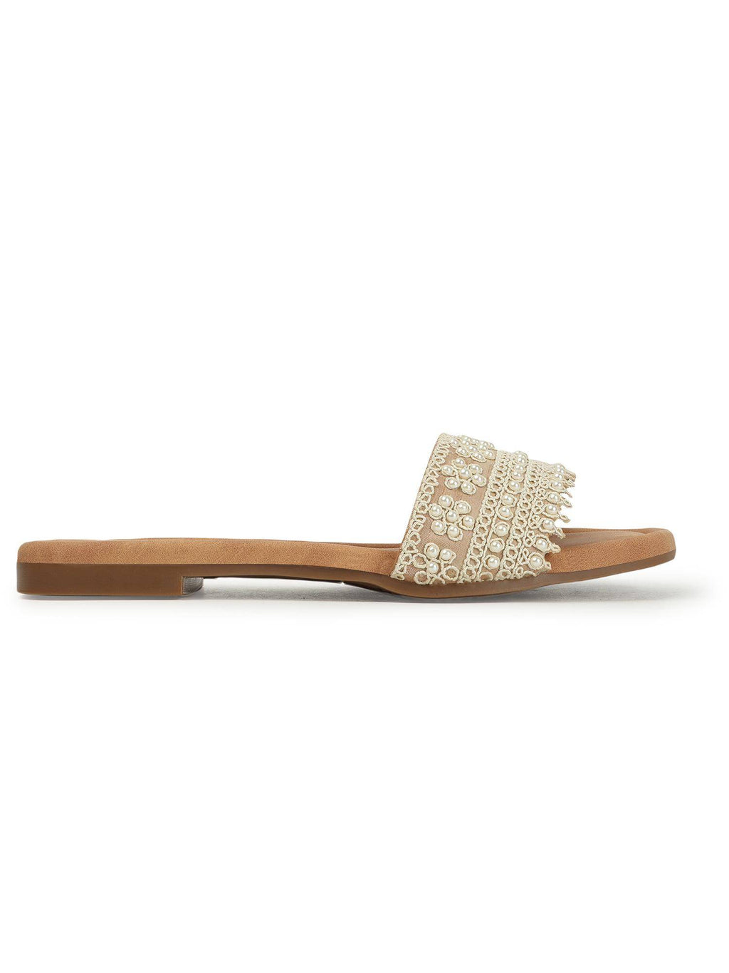 Beige Elegant Pearl Embellished Flats | F61 - view 3