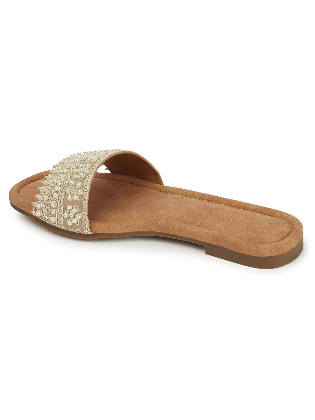Beige Elegant Pearl Embellished Flats | F61 - view 4