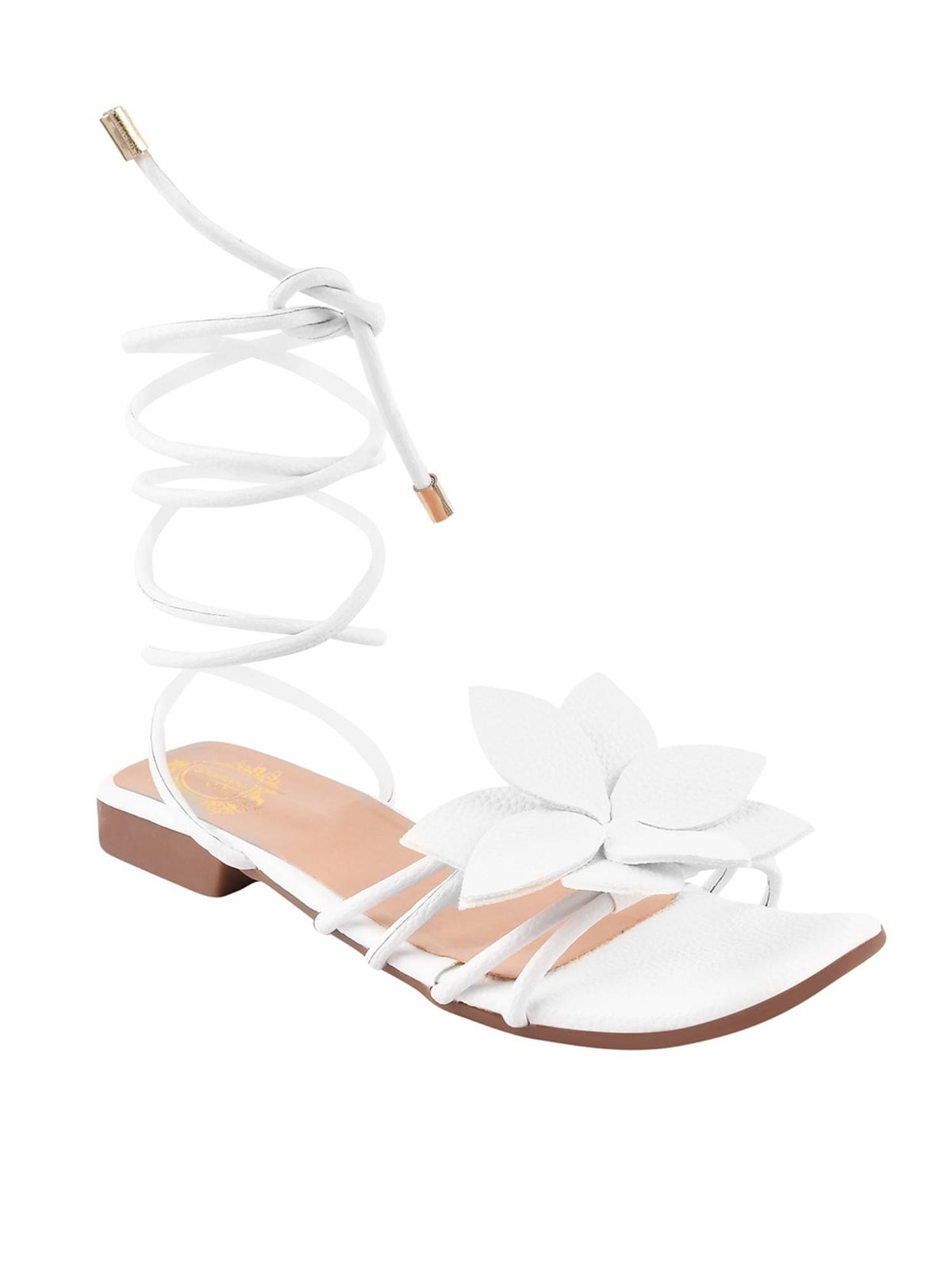 Women White Solid Flats | F61 - view 2