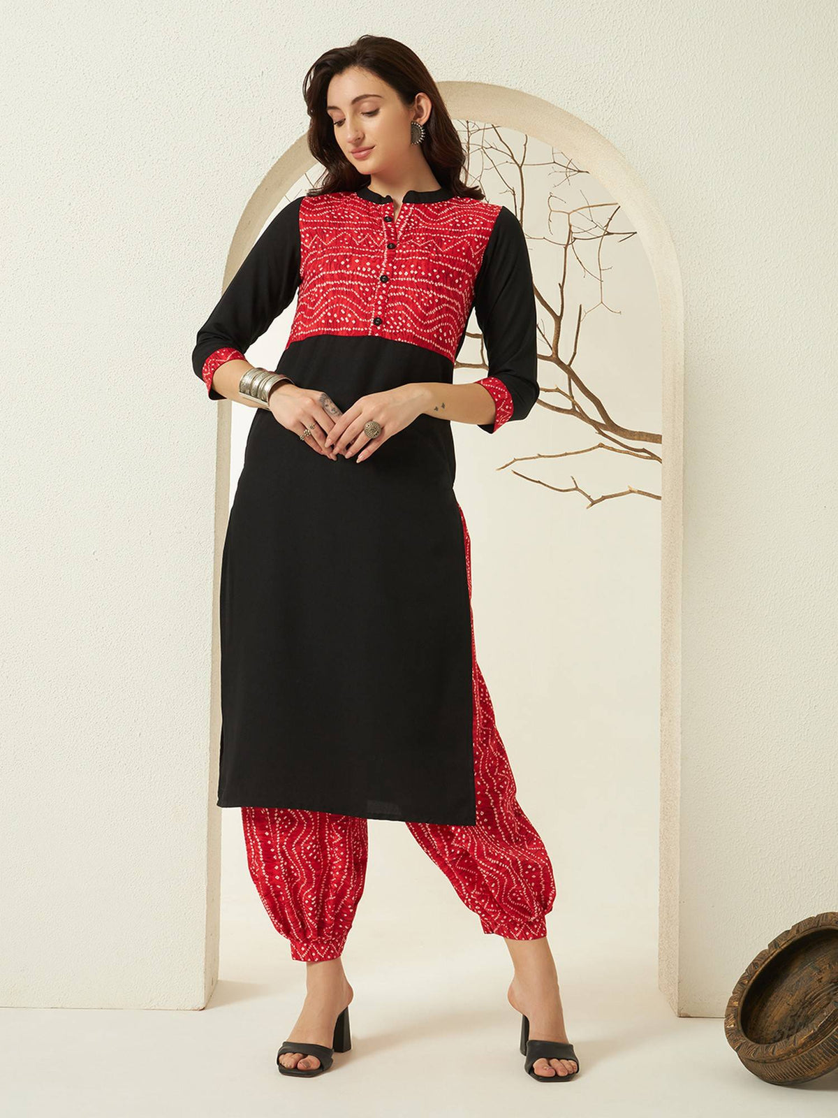 Red Rayon Bandhani Printed Kurta | KDG - view 1