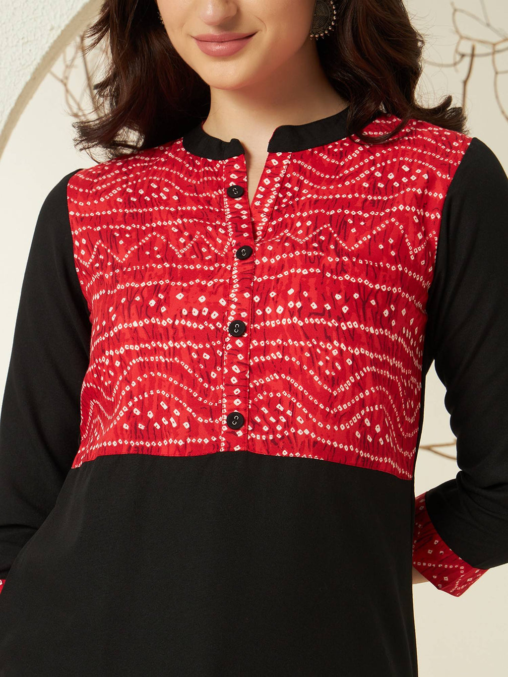 Red Rayon Bandhani Printed Kurta | KDG - view 3