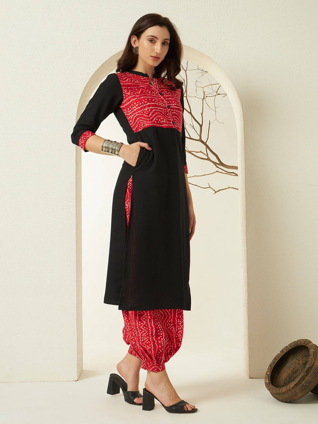 Red Rayon Bandhani Printed Kurta | KDG - view 4