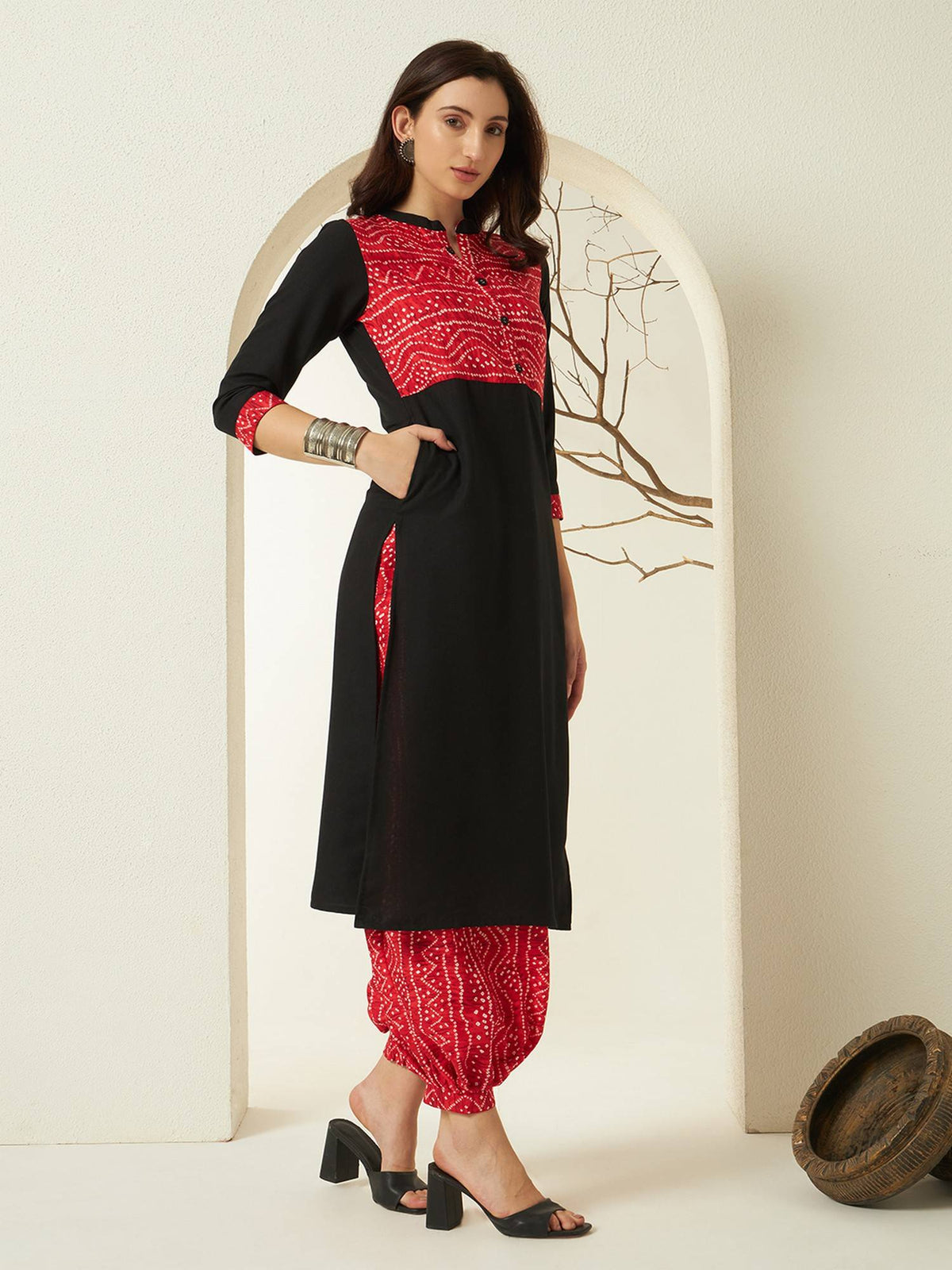 Red Rayon Bandhani Printed Kurta | KDG - view 4