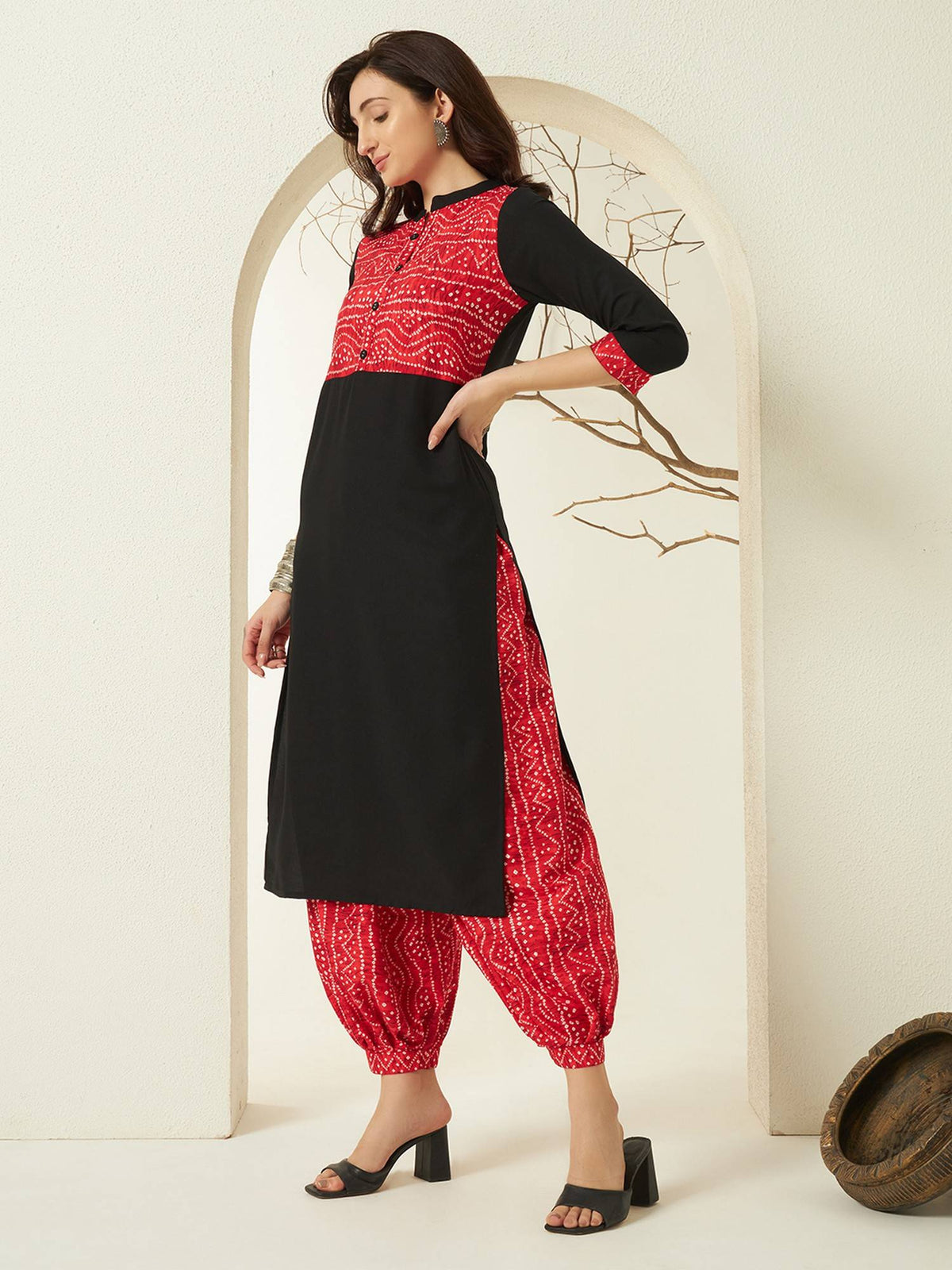 Red Rayon Bandhani Printed Kurta | KDG - view 5