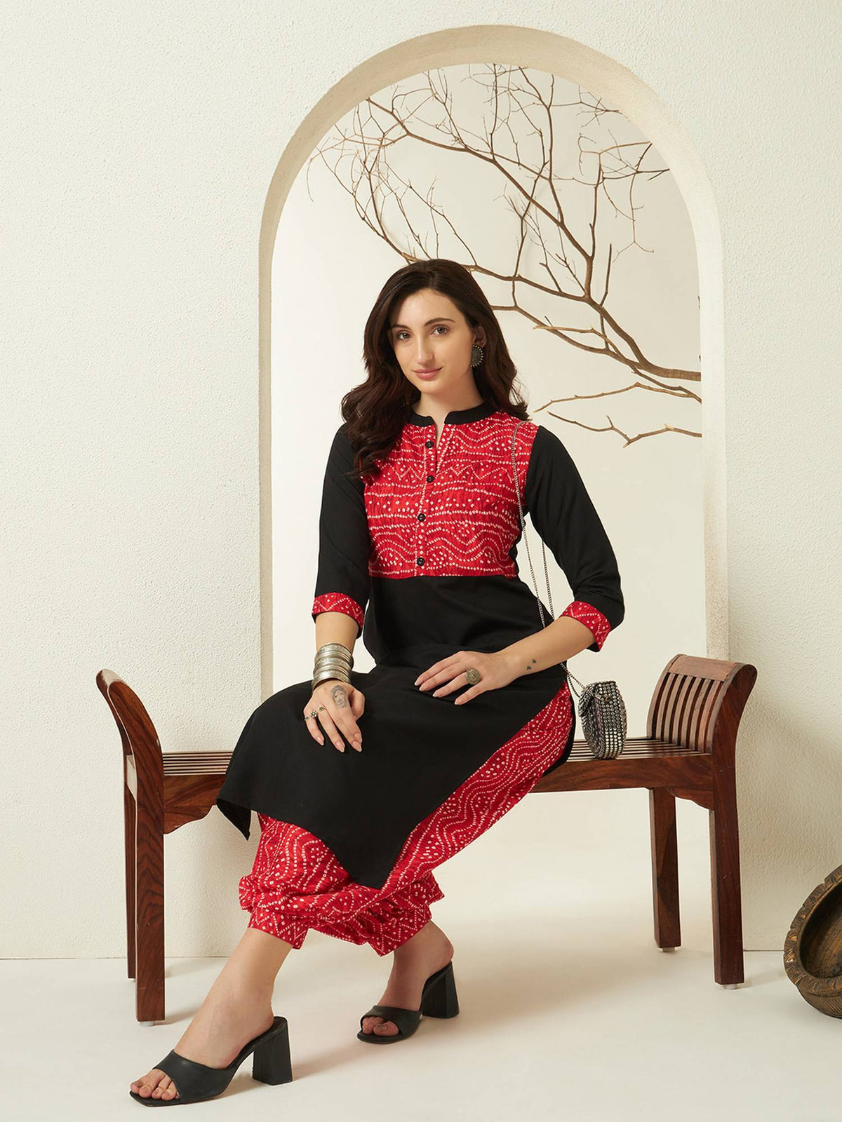 Red Rayon Bandhani Printed Kurta | KDG - view 6