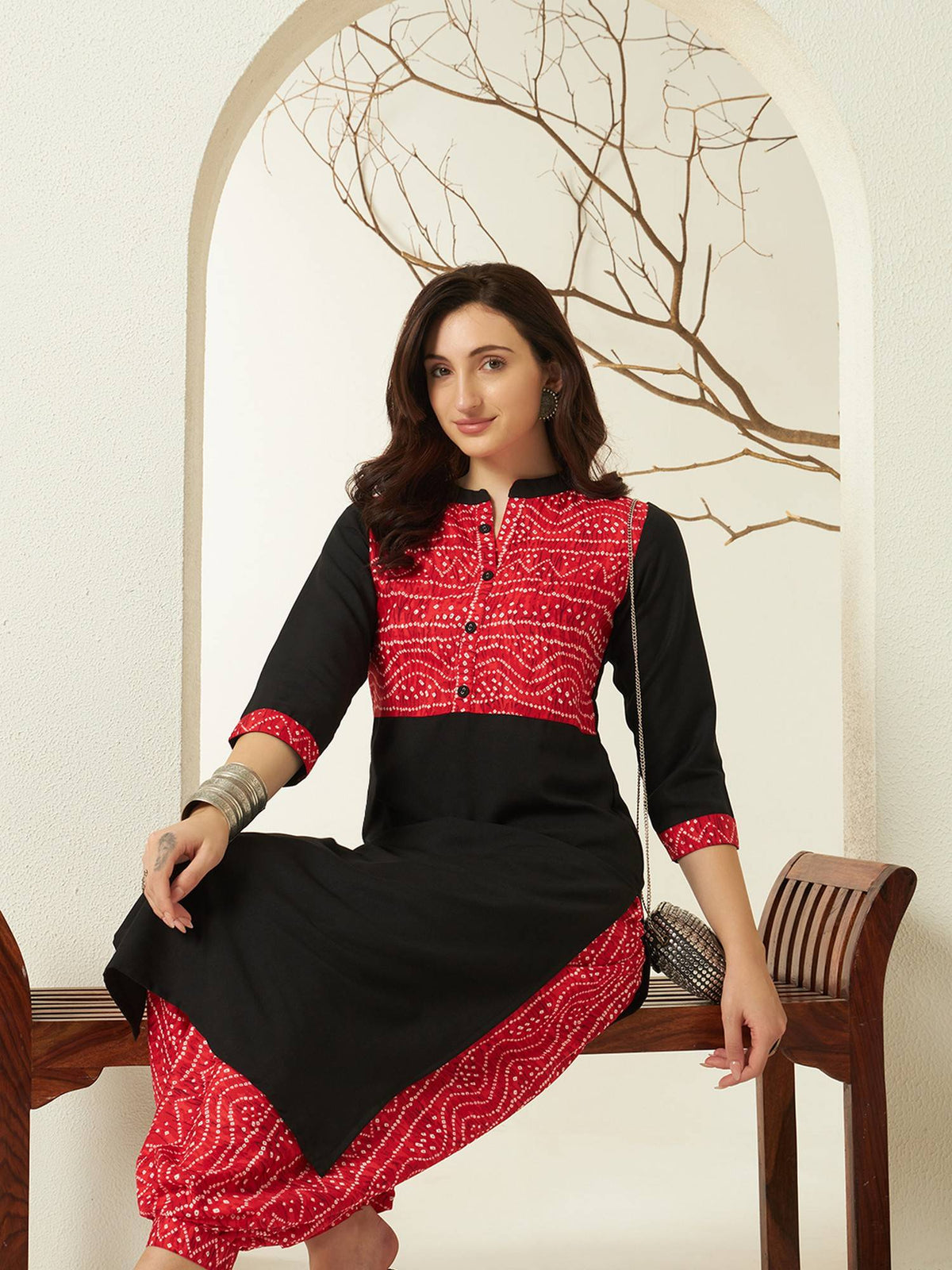 Red Rayon Bandhani Printed Kurta | KDG - view 7