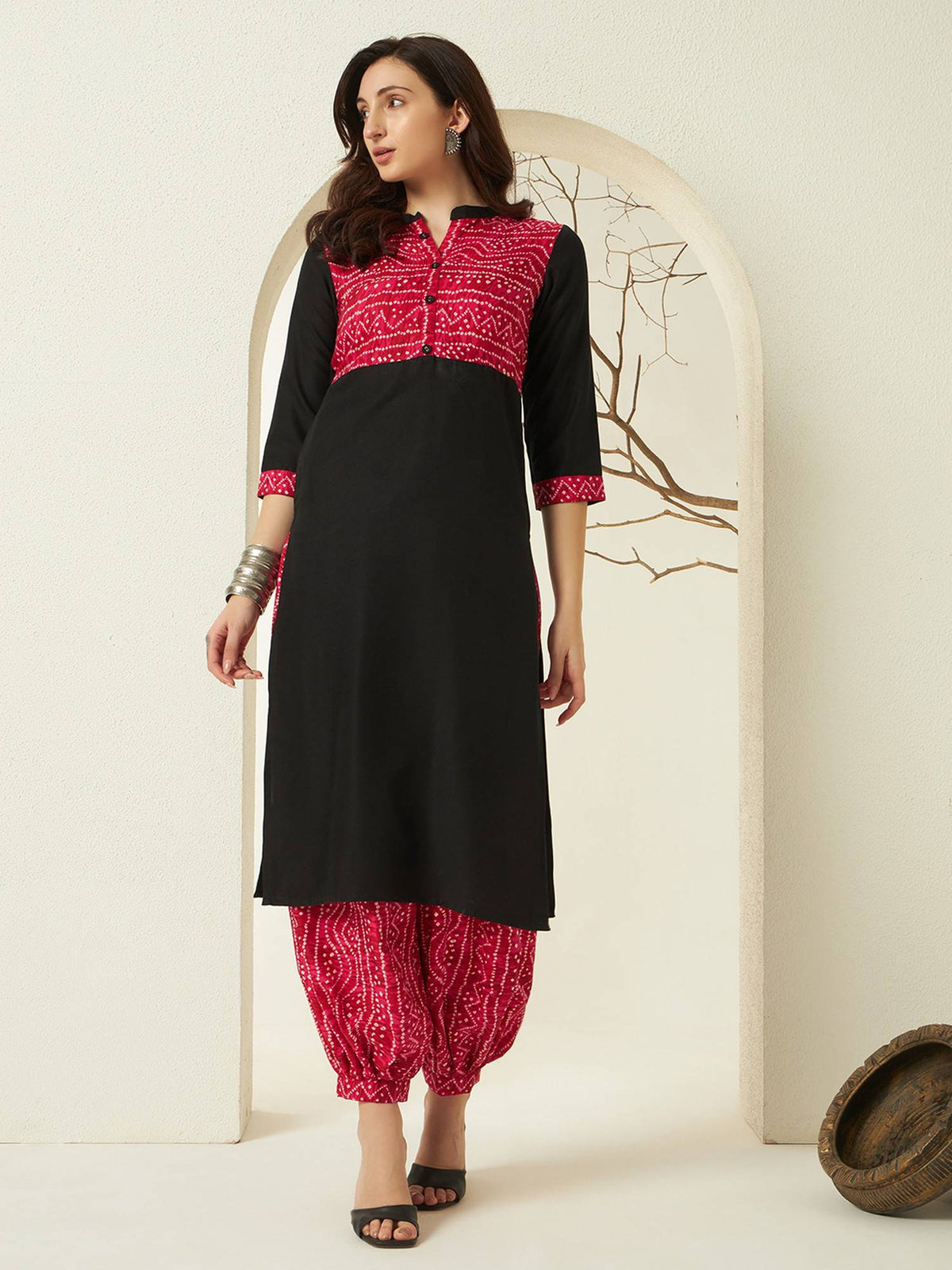 Red Rayon Bandhani Printed Kurta | KDG - view 22