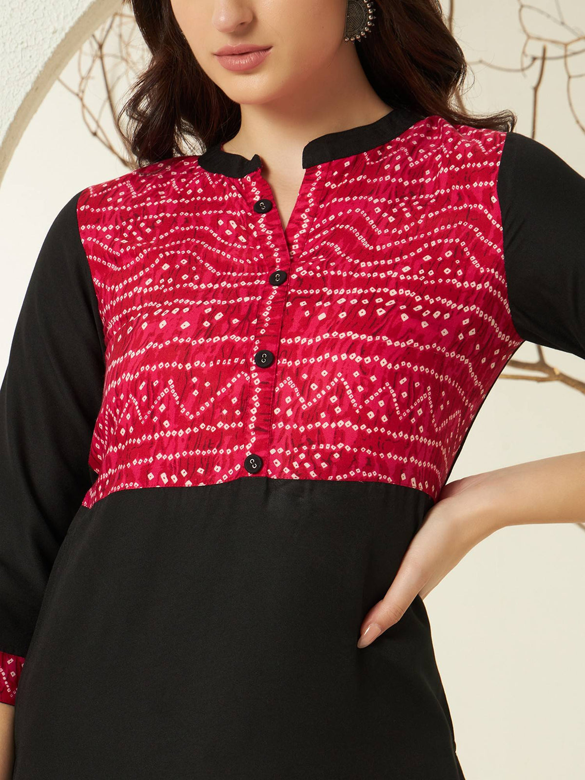 Red Rayon Bandhani Printed Kurta | KDG - view 24