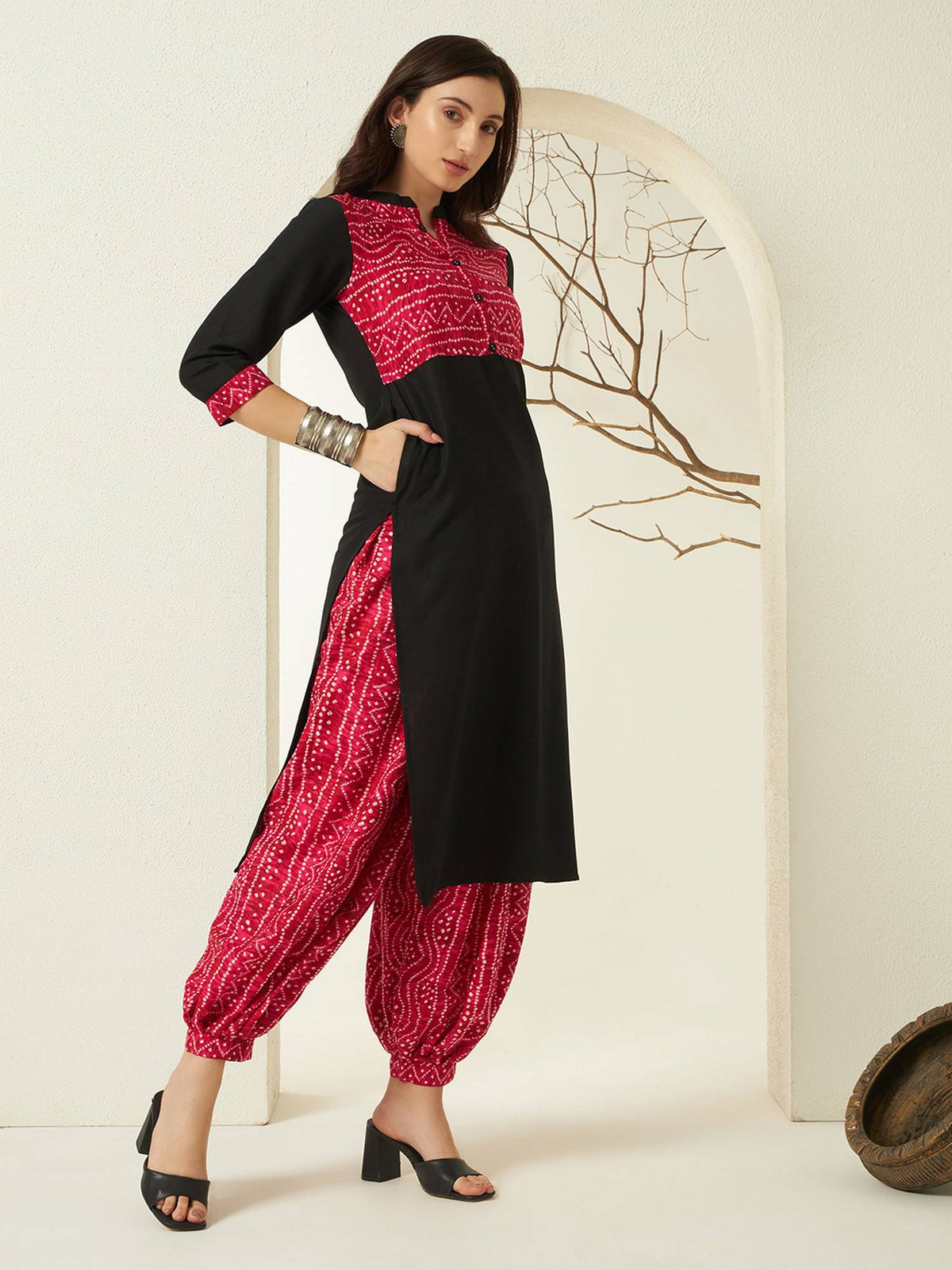 Red Rayon Bandhani Printed Kurta | KDG - view 25