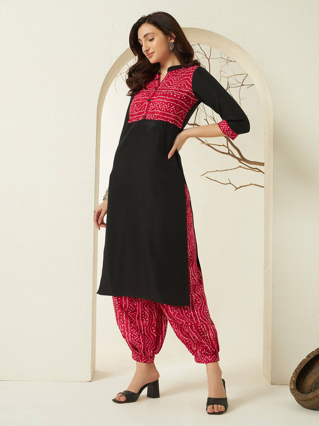 Red Rayon Bandhani Printed Kurta | KDG - view 26