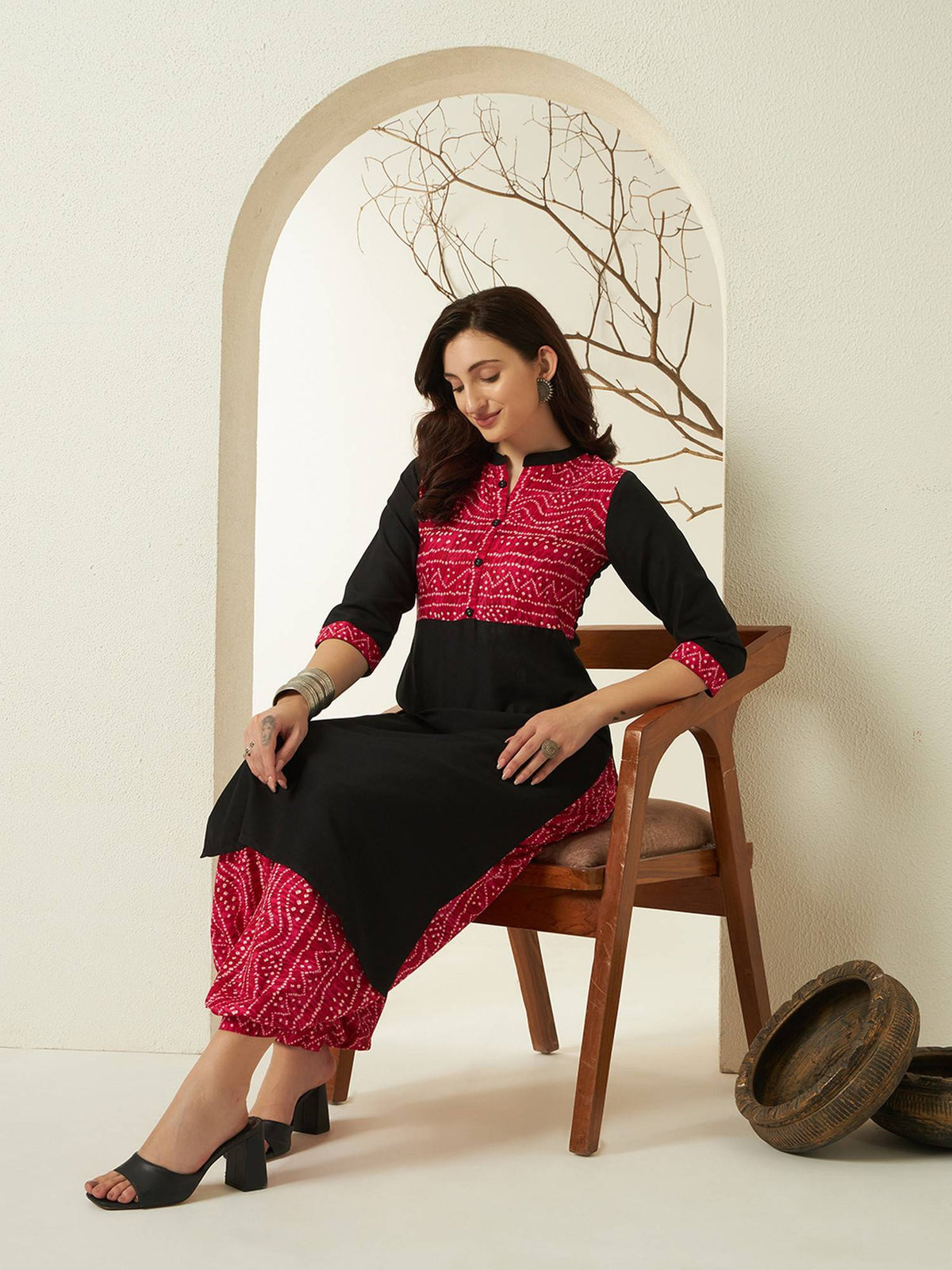 Red Rayon Bandhani Printed Kurta | KDG - view 27